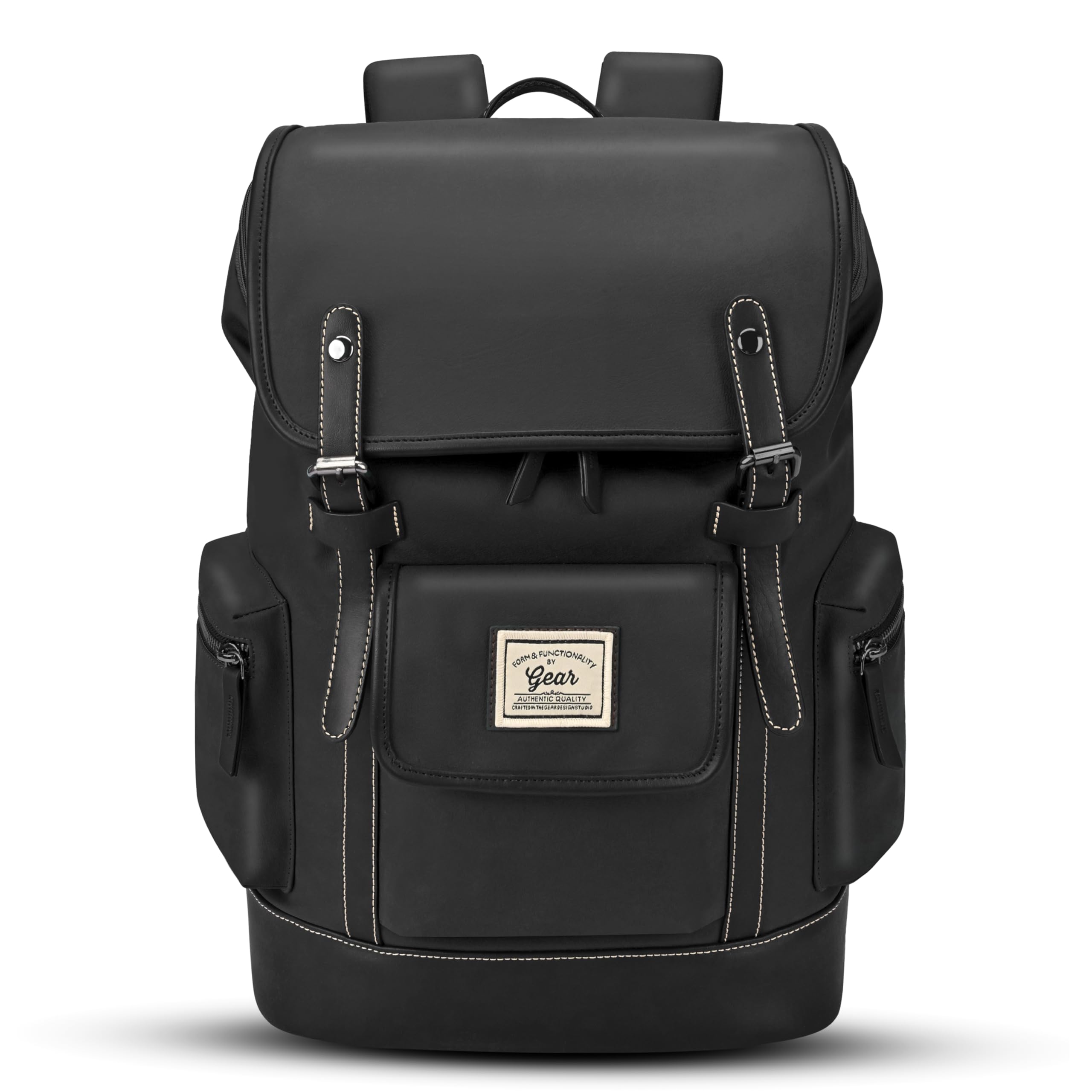 gear Classic 16.5"/21L Medium Water Resistant Faux Leather Anti Theft Knapsack | Laptop Bag | Casual Bag | Travel Bag for Men/Women (Black - Black)-picture-48