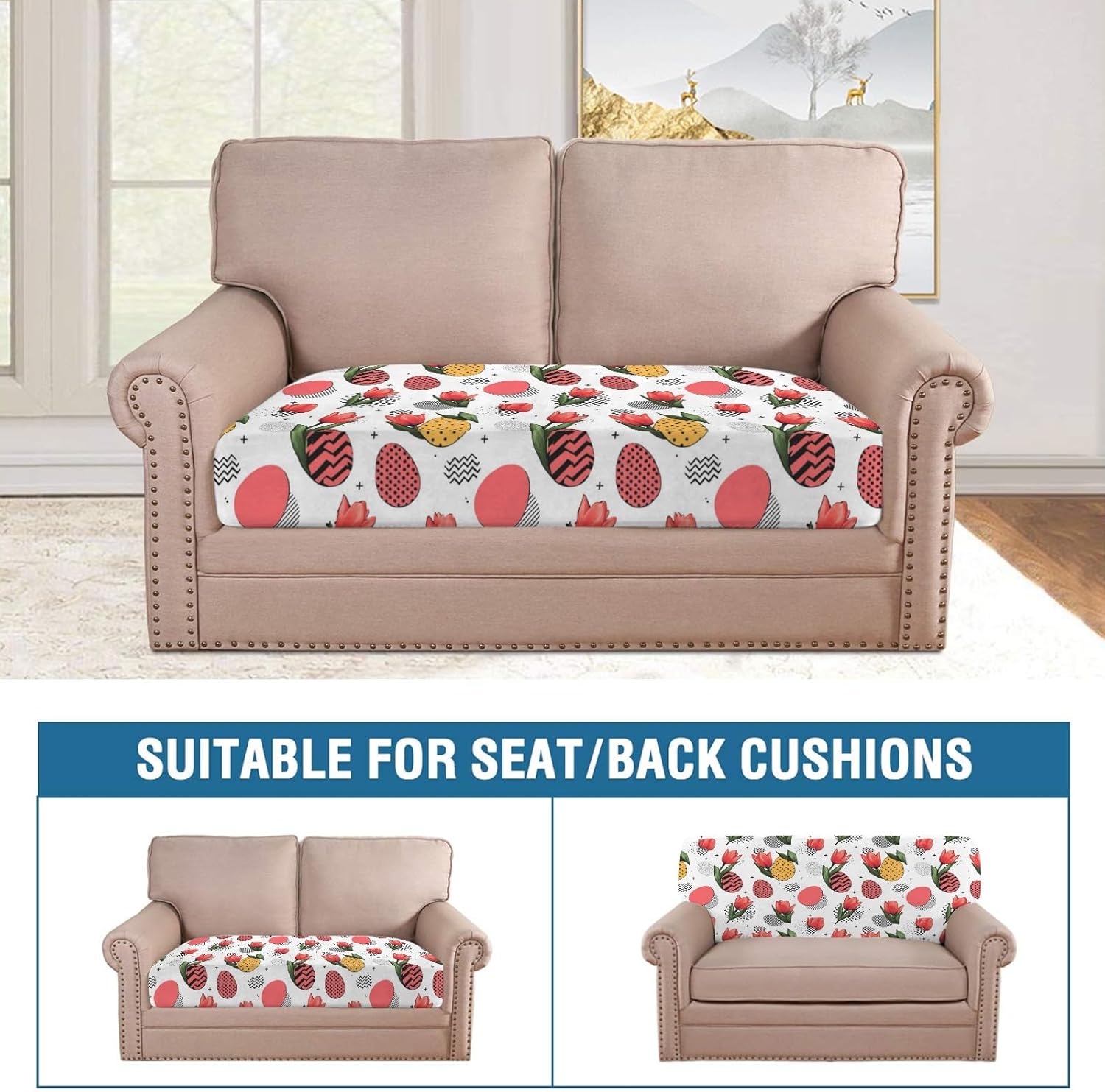 Bold Floral Pop Loveseat Covers Couch Covers for 2 Cushion Couch, 2-Piece Stretch Sofa Slipcovers Anti-Slip Washable Furniture Protectors for Dogs Pets