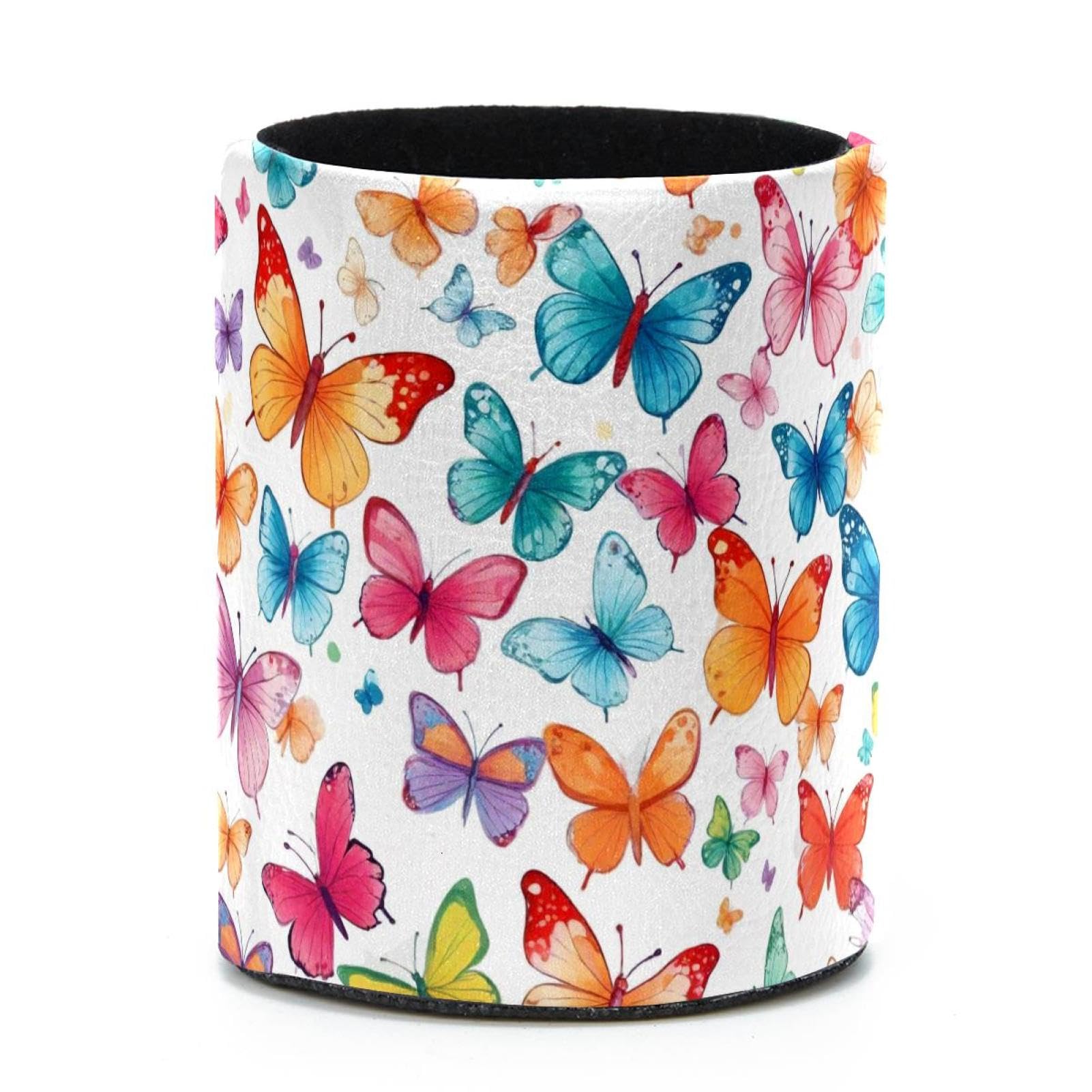 VAPOKF Round Pencil Holders for Desk, Watercolor Butterfly Pen Holders Pen Pot Makeup Brushes Storage Desktop Stationery Supplies Organiser for Home Office