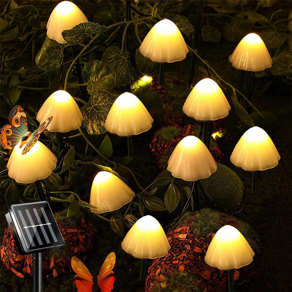 ToifucosToifucos Solar Garden Lights Outdoor, 12 LED Mushroom Solar Fairy String Lights Waterproof Pathway Solar Stake Mushroom Lamp LED String Lights for Yard, Patio, Gazebo, Garden Decor (Warm White)