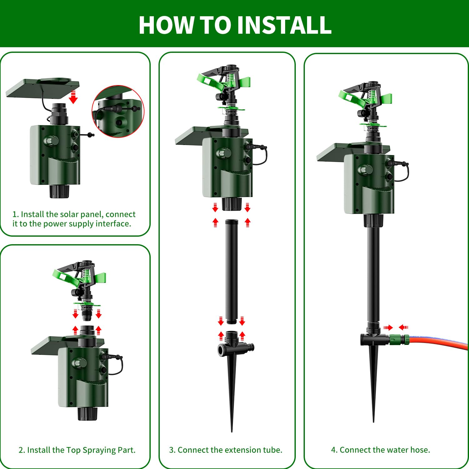 Ahuyentador de animales por chorro de agua, ahuyentador de aves, para jardín y estanque, carga USB/carga solar en dos modos, detector de movimiento PIR, ahuyentador de pájaros