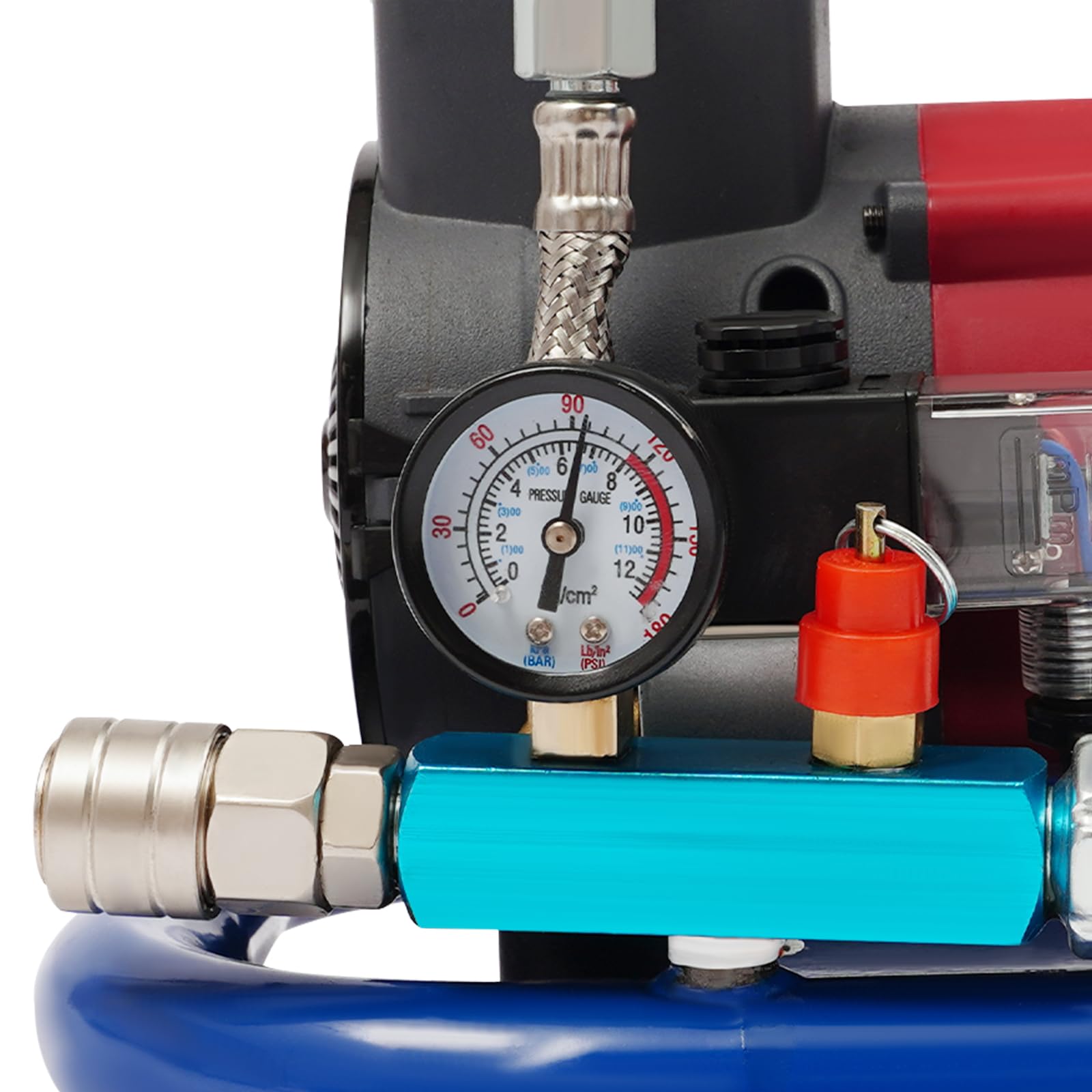 Compressore ad aria compressa a batteria, compressore d'aria portatile, 2800 giri/min, compressore silenzioso, 7 bar, 350 W, senza olio, con serbatoio da 1,5 l, gonfiaggio rapido