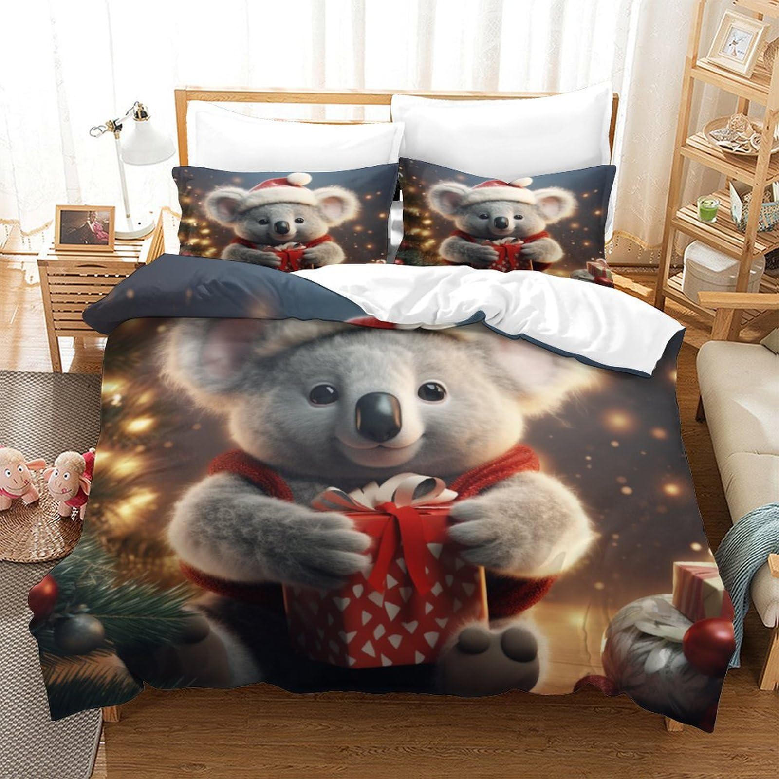 Housse de couette koalas parure de lit 3 pièces microfibre ultra douce 260 x 220 cm