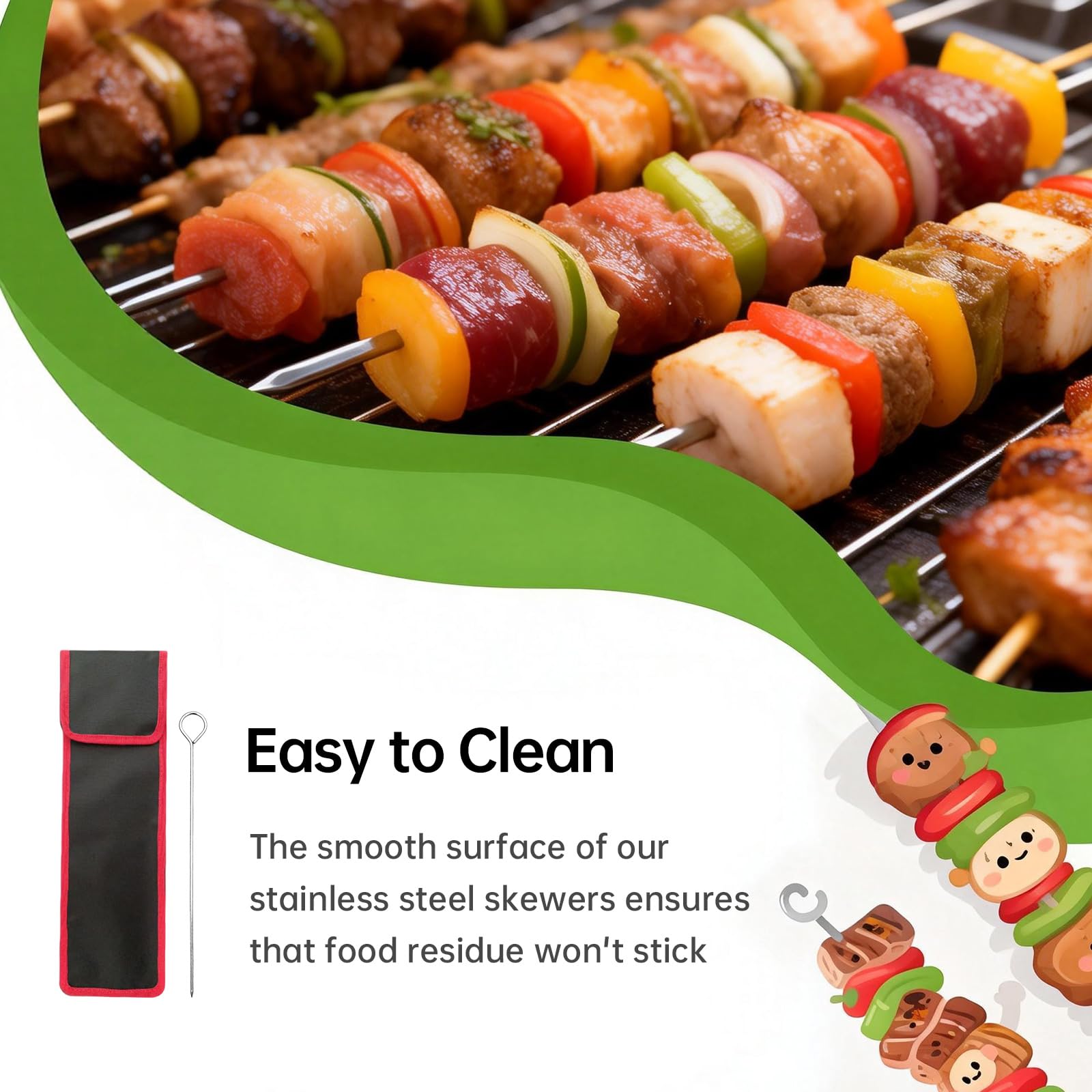 20 PCS 304 Stainless Steel BBQ Kebab Skewers with Storage Bag, 11.81"/30cm Reusable Metal Skewers for Oven, Grill & Turkish Shish, Adana, Kofte — view 7