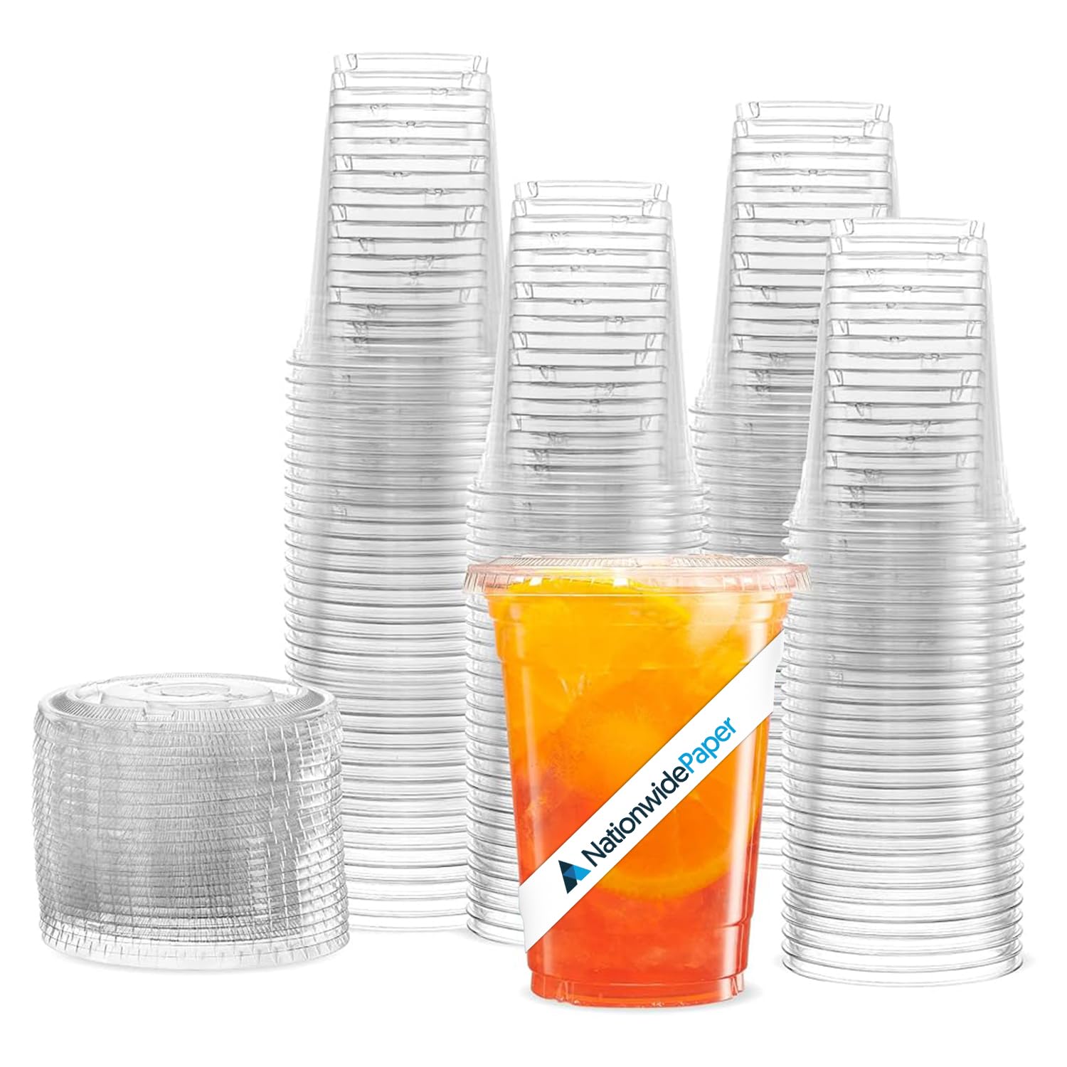Nationwide Paper 16oz Crystal Clear Smoothie Cups with Flat lids, Perfect for Iced Coffee, Milkshake, Slurpee, Ice Cream, Razzle, Slush, Smoothy, Party's Pack of 200 — image 1