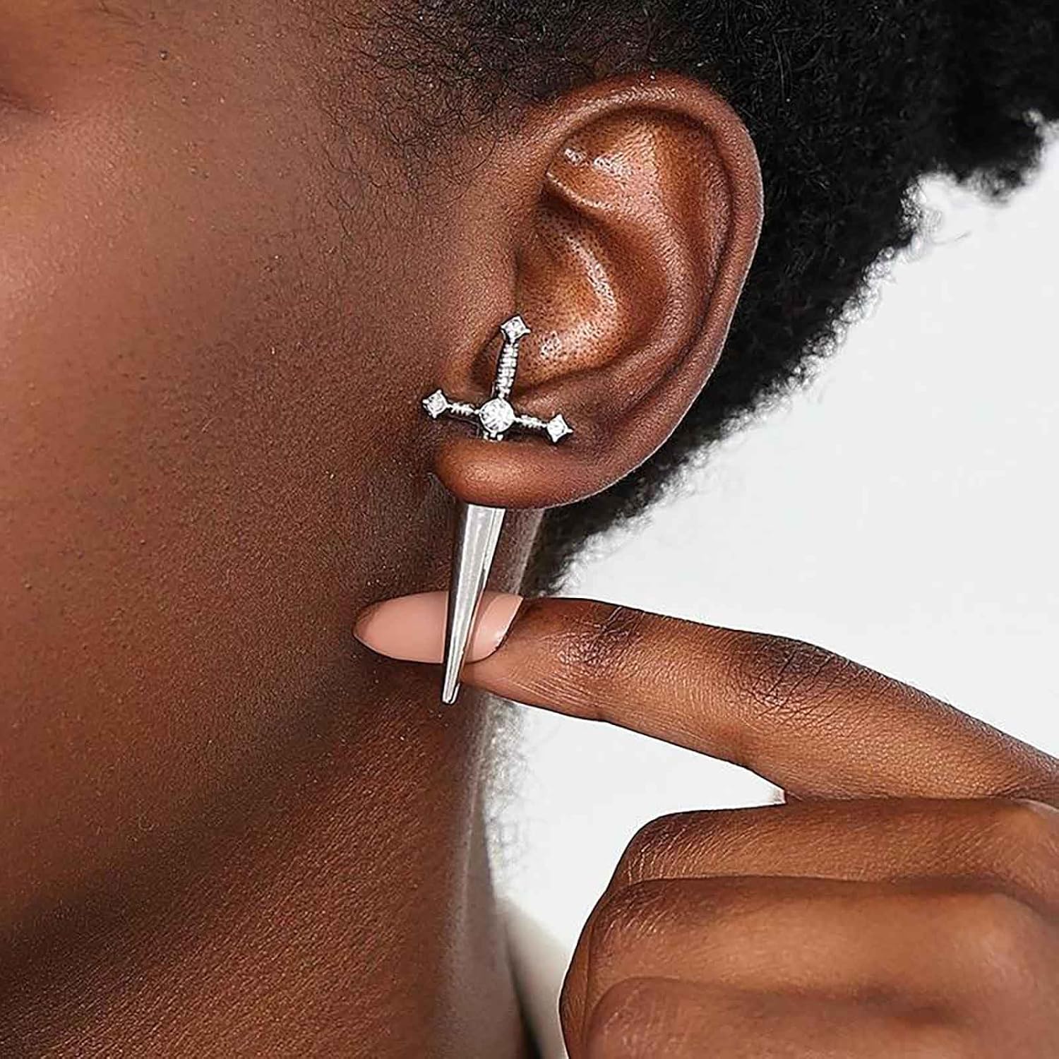 Punk CZ Sword Ear Jacket Earrings Gold Crystal Sword Earrings Vintage Dagger Sword Earrings Gothic Sword Cross Front Back Earrings Jewelry for Women - Image 2