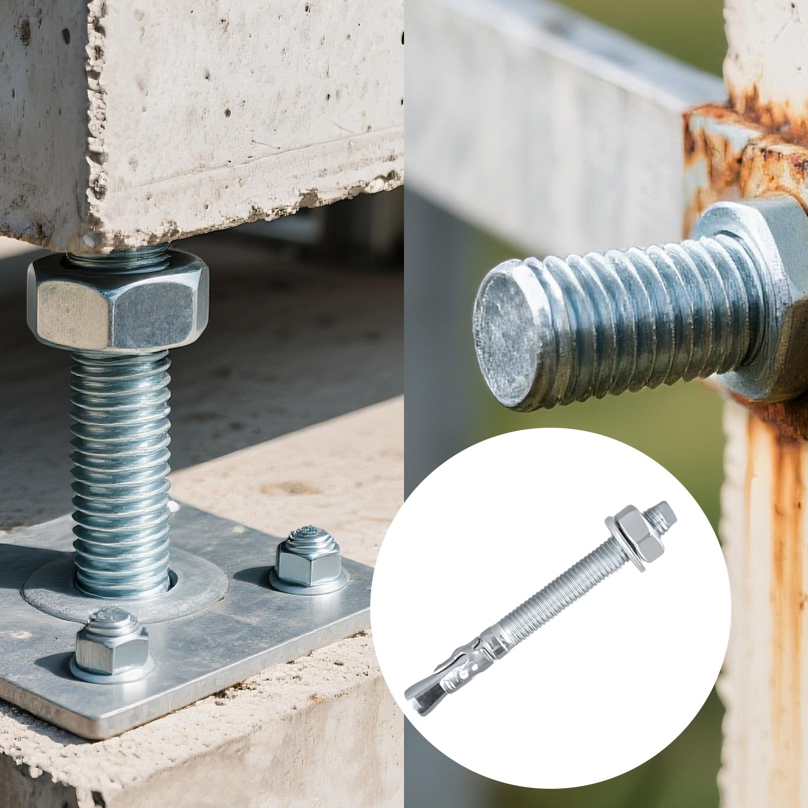 Ancrage galvanisé pour charges lourdes M10 x 100 mm, boulons d'ancrage M10, chevilles pour charges lourdes pour béton et maçonnerie, charges lourdes et montage industriel
