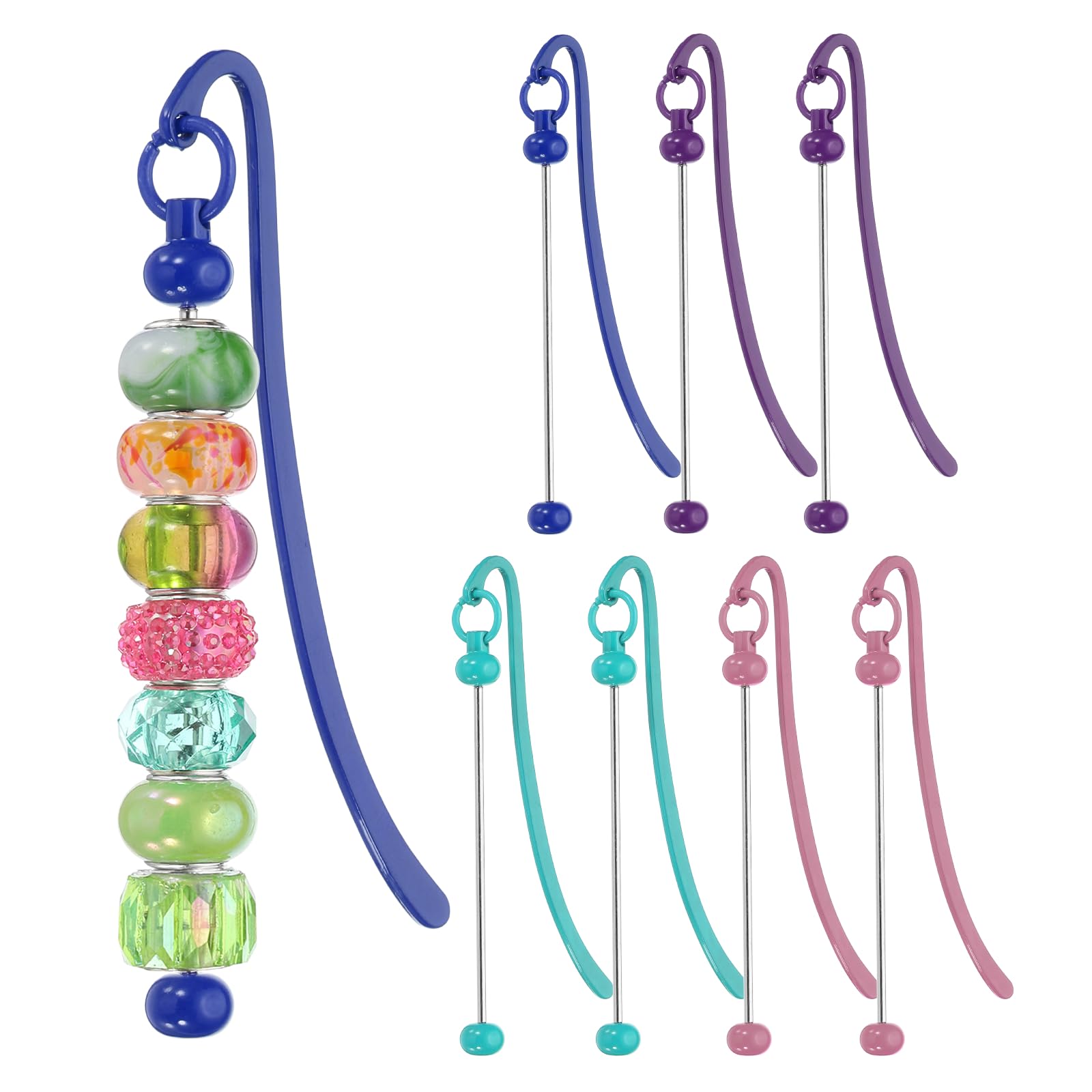 PATIKIL 8 Pcs Beadable Bookmarks, DIY Metal Blank Bar Bookmark Bead Craft Jewelry Pendant Charm Book Mark for Gift Teacher Office Supplies Home Crafts, Elegant Colors