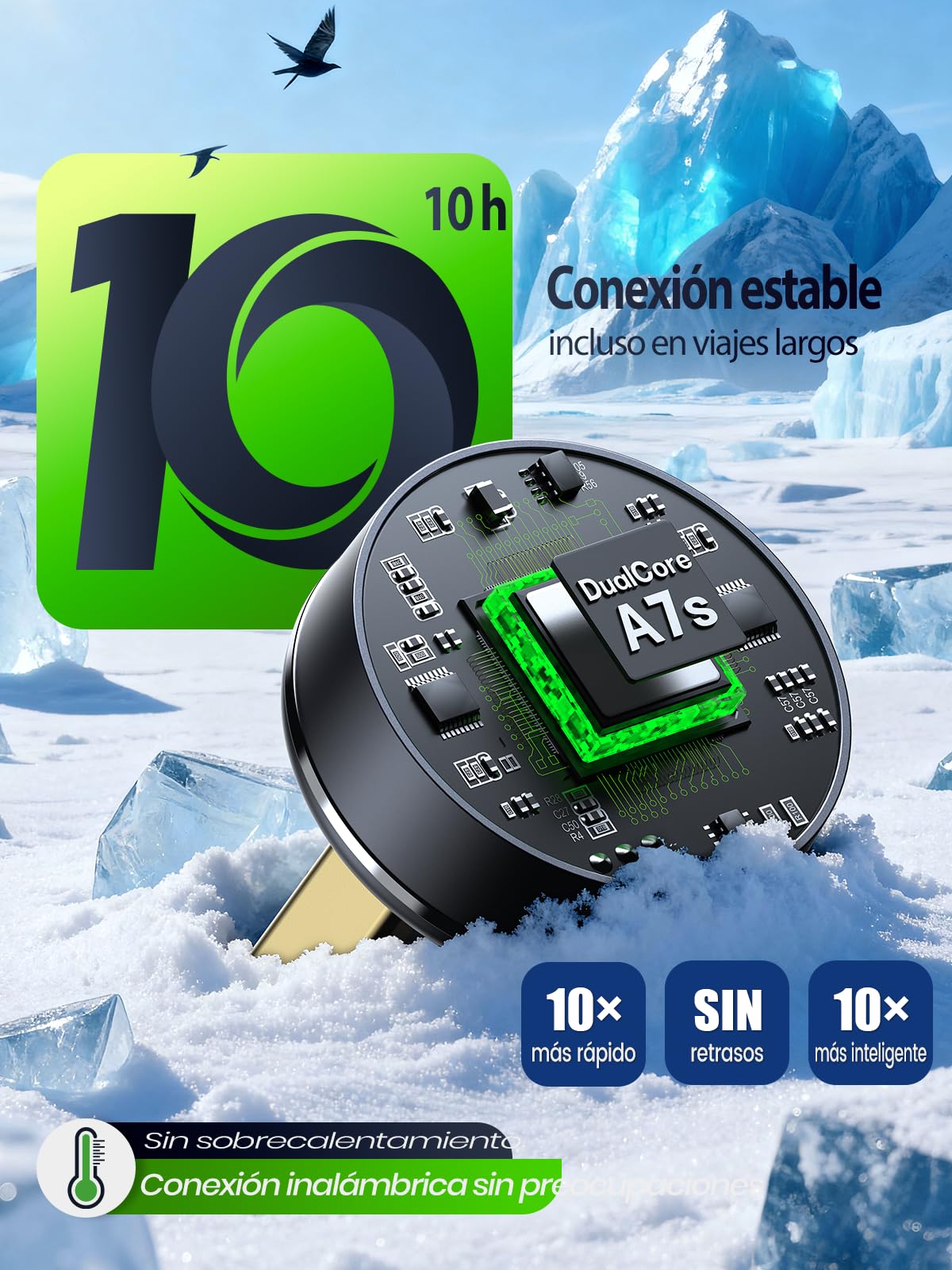 Adaptador CarPlay Inalámbrico, Cambio de Usuario con Botón, Android Auto Inalámbrico, 2026 Extra Pequeño, Conexión Estable sin Sobrecalentamiento, Compatible iOS 10+ y Android 10+, USB-A/USB-C