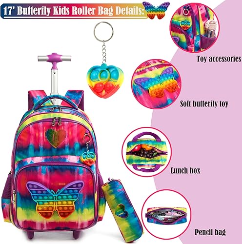 Vista 4 de Egchescebo Mochila con ruedas para niñas con ruedas para niños y niñas, mochila con ruedas