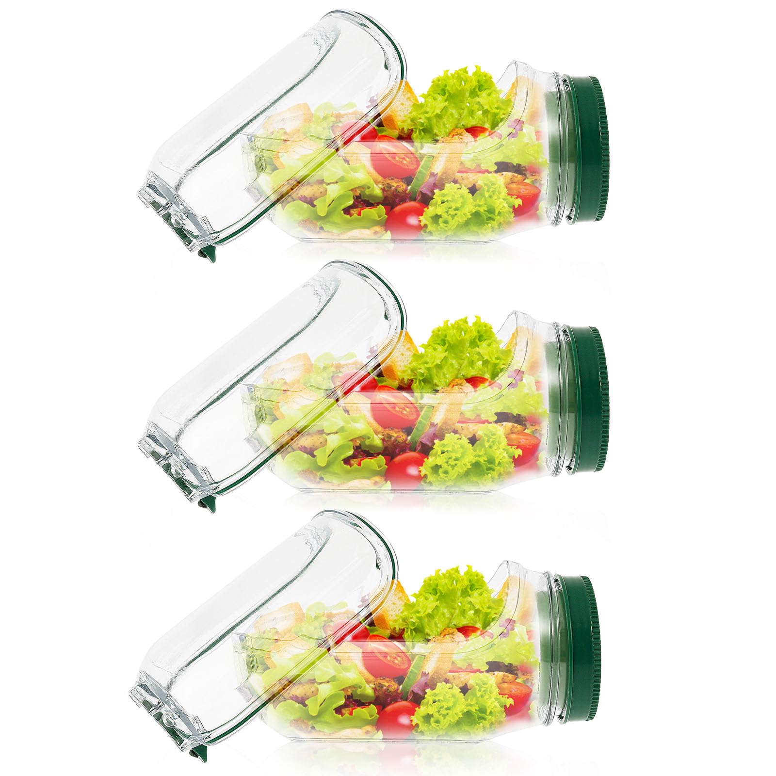 Salad Pod Jar Vertical Layering Salad Pod Portable Salads Container Side Open with Leakproof Lid Meal Prep Jar Dishwasher Safe Vegetable Container for Home Outdoor Travel Camping Party (3pcs Green)