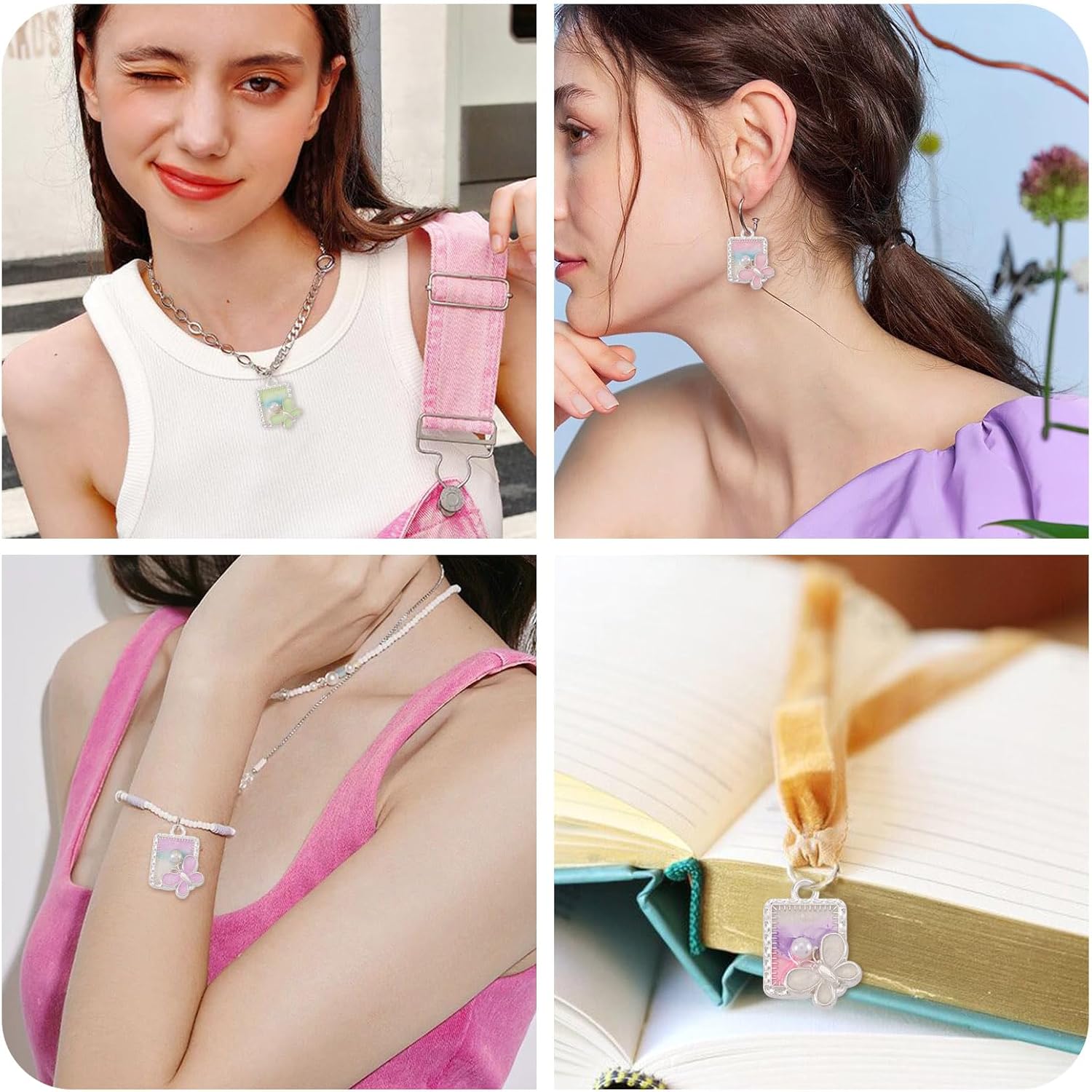 Craftdady Rectangle Butterfly Charms Pendants Alloy Enamel Necklace Pendants 32pcs Cute Dangle Earring Charms Lovely Hang Ornament for DIY Bracelet Keychain Jewelry Making, 21x15.5 mm - Image 4