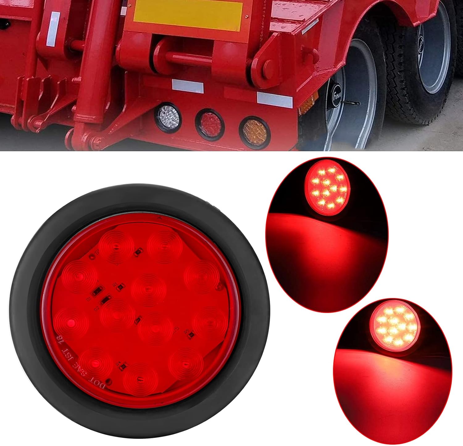 LIMICAR 4 Round LED Stop Turn Tail Lights, 12 LED Trailer Lights, 4 Inch LED Lights for Trucks, Stop Turn Signal Stop Brake Trailer Lights for Tractor Truck Bus Lorries RV (Pack of 4)
