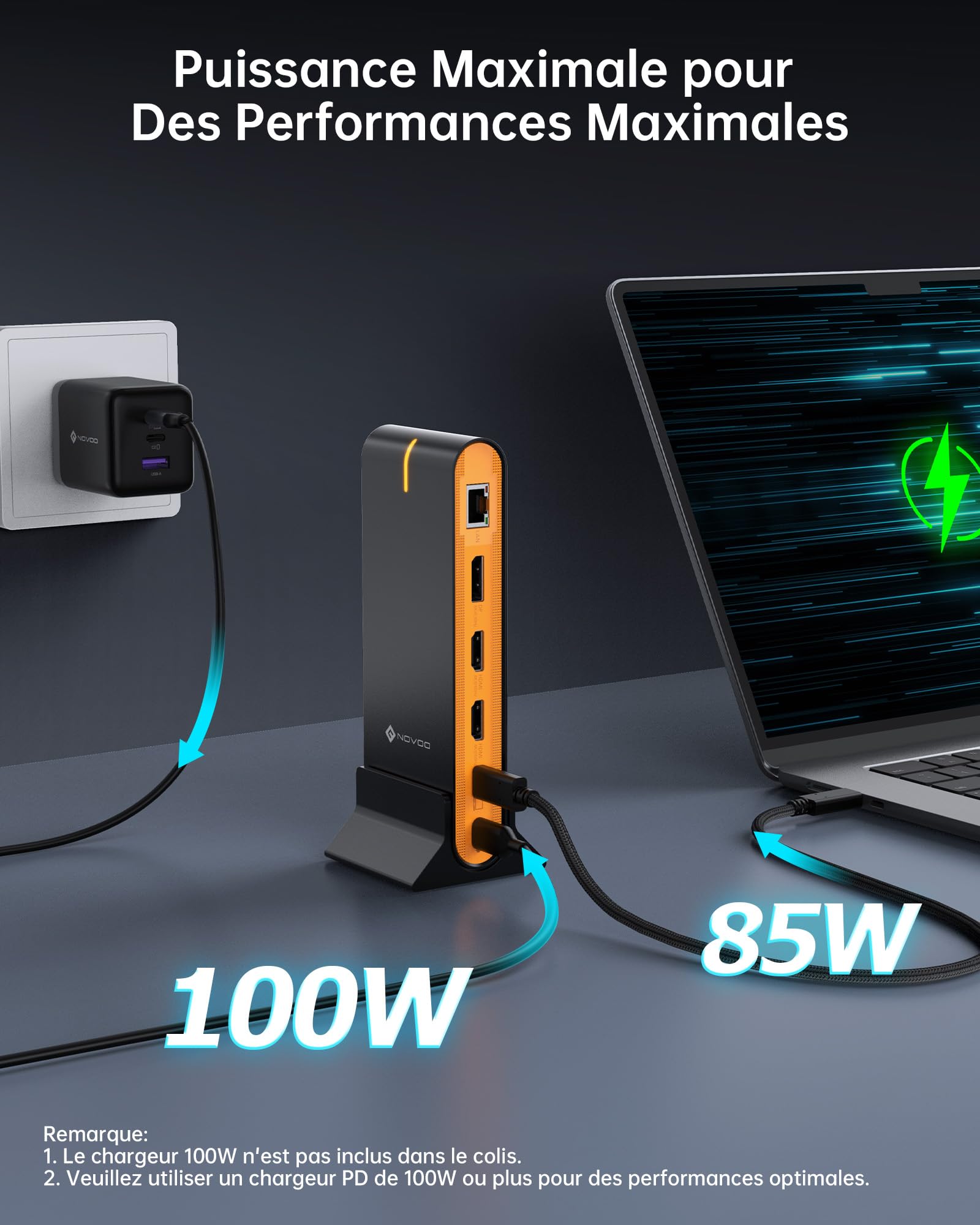 NOVOO Docking Station USB C 15-en-1 Triple Moniteur 8K Displayport Double 4K HDMI 10Gbps USB-A+C Hub Thunderbolt USB C Dock pour Mac M1/M2/M3/M4 Pro/Max, Mac Mini,Windows Laptops, Ordinateur Portable