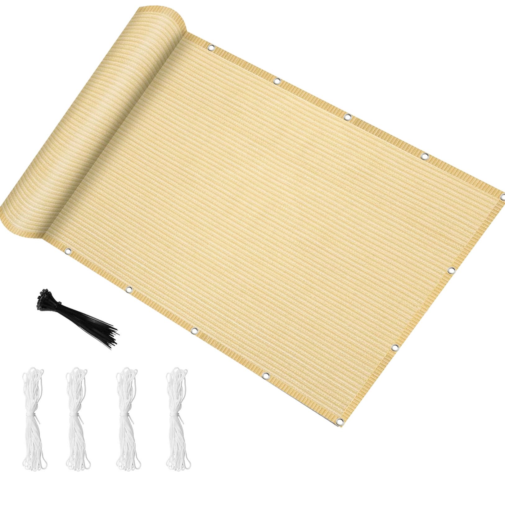 Voile d'ombrage rectangulaire 190x400 cm crème en tissu respirant anti-UV pour balcon