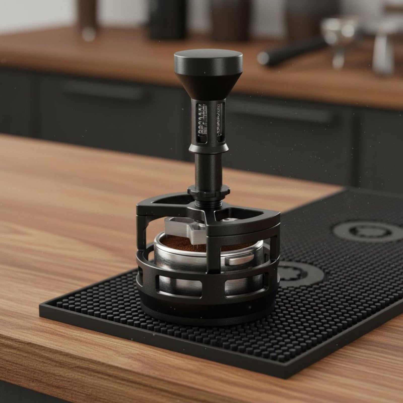 Coffee Distributor Dosatore Espresso Strumento Regolabile con Struttura in Alluminio Base Antiscivolo Adatto per Caffetteria, Nero, 51mm