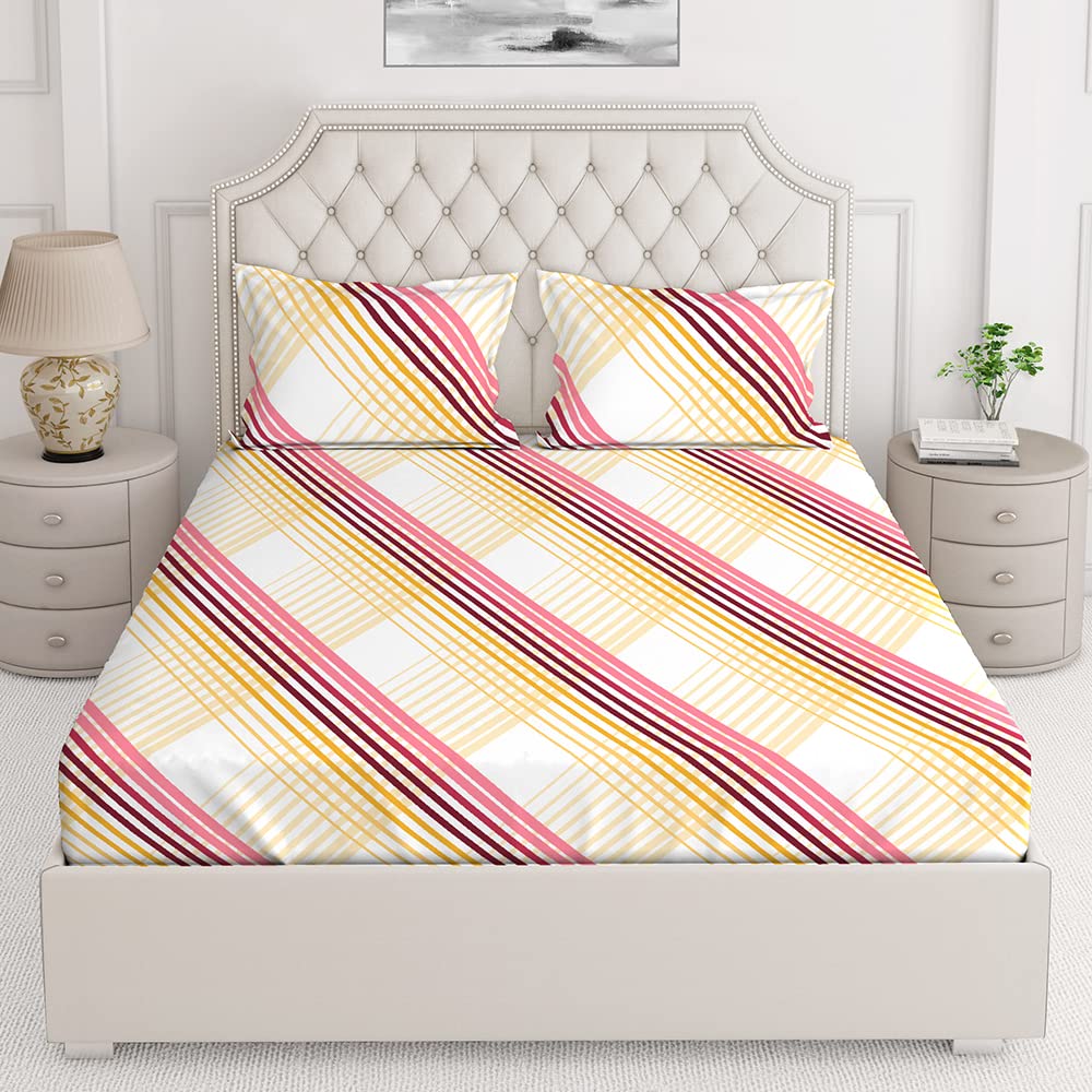 Layers 100% Cotton Bedsheet for Double Bed with Pillow Cover Set, 144 TC (Yellow/Pink, Striped Pattern) Lumina Collection, Light Weight, Moisture Absorbent, All Season Comfort (B0B3MK9XX2) Amazon Price History, Amazon Price Tracker