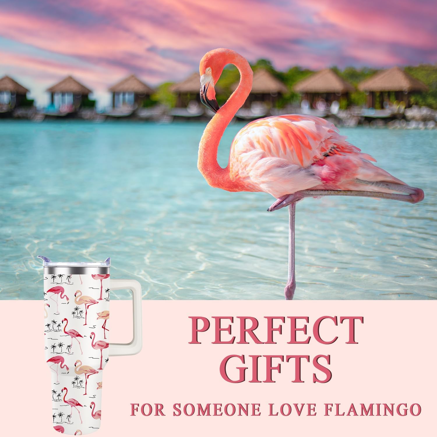 OccuPied Flamingo Tumbler with Handle Flamingo Gifts for Women 40oz Cup Stainless Steel Water Bottle Insulated Travel Coffee Mug with Lid and Straw - Image 6