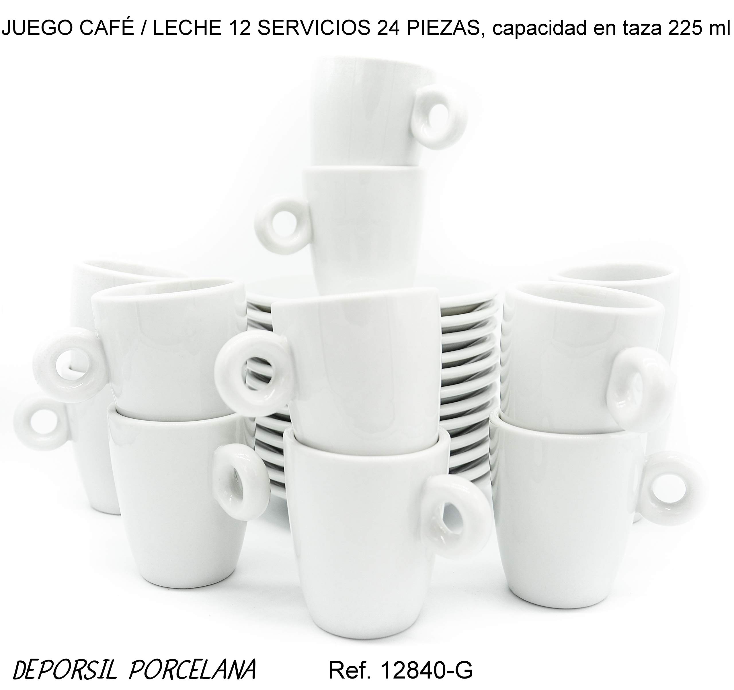 24 Piezas, 12 Servicios de Tazas de Café + Platos de Porcelana (225ml)
