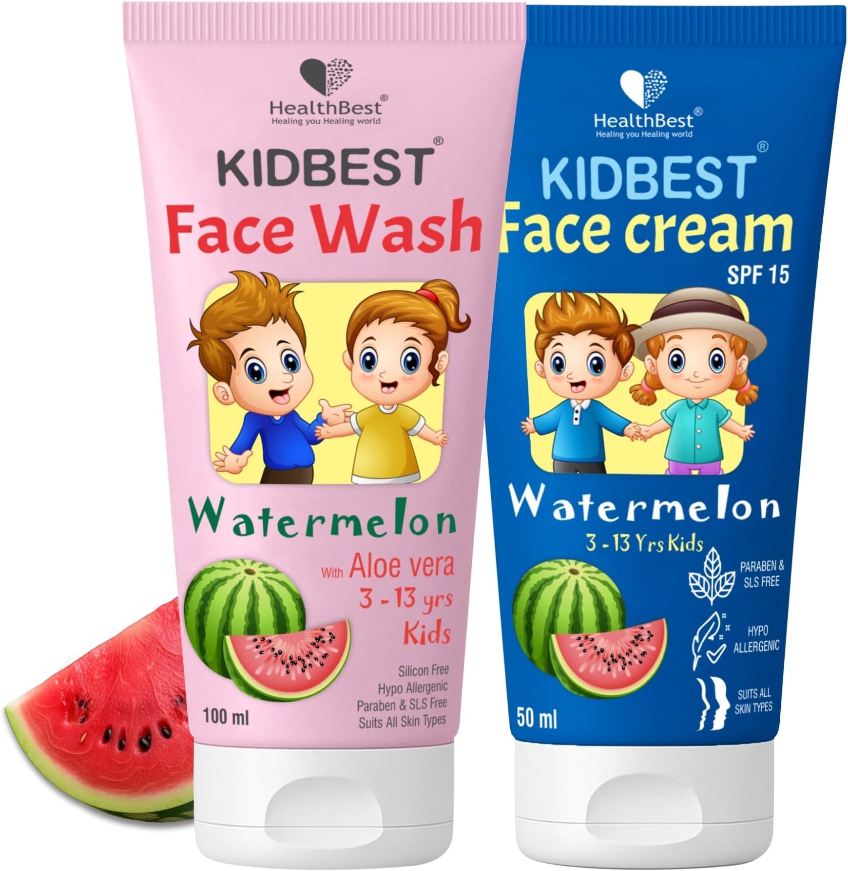 HealthBest Kids Face Wash (100ml) & Face Cream (50ml) โ School Combo for Kids (3-13 Years) | Daily Skincare Essentials | Gentle, Hydrating & Safe