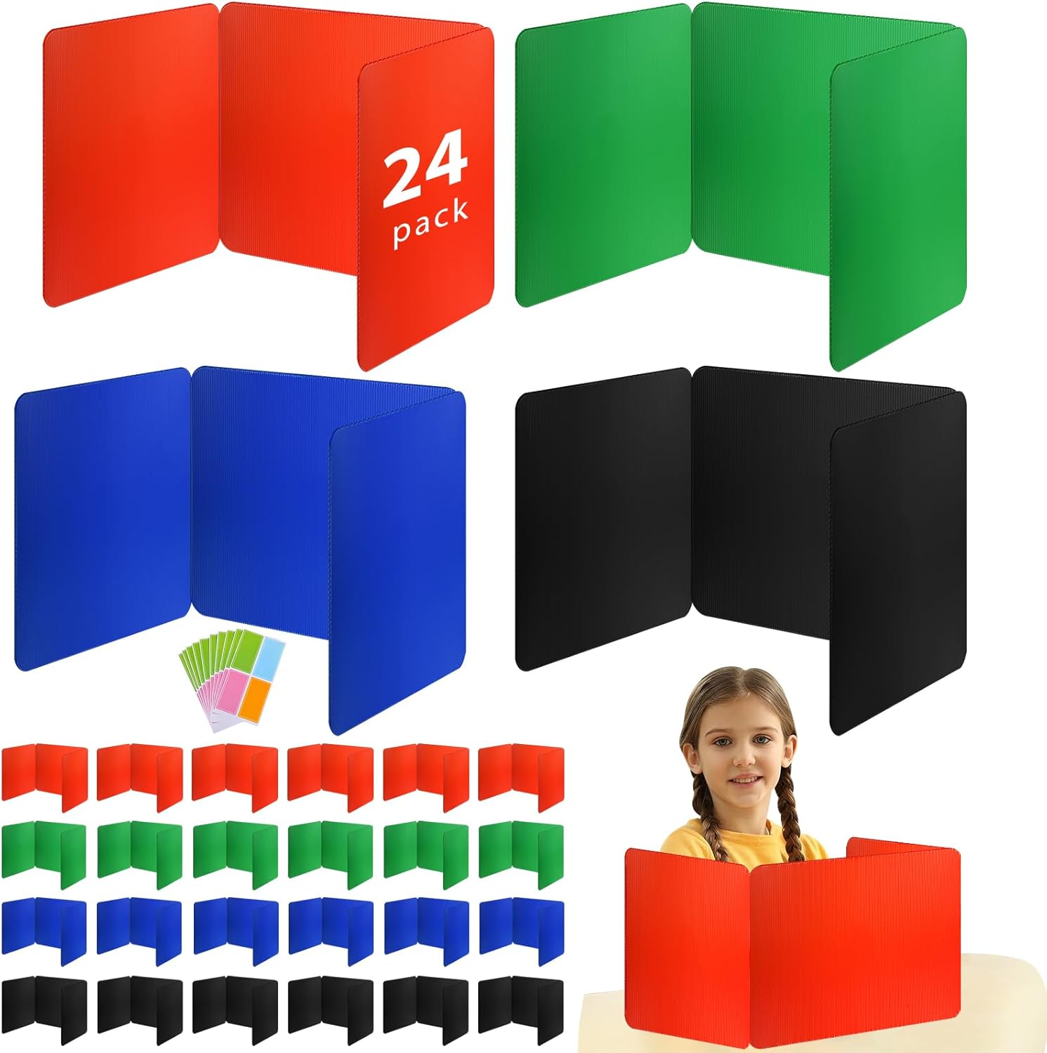 30 Pcs Colorful Desk Dividers for Students, Waterproof Durable Plastic Testing Dividers Privacy Folders for classroom, Easy to Clean, Desk Privacy Panel Classroom Shield Folder Boards Teacher Supplies
