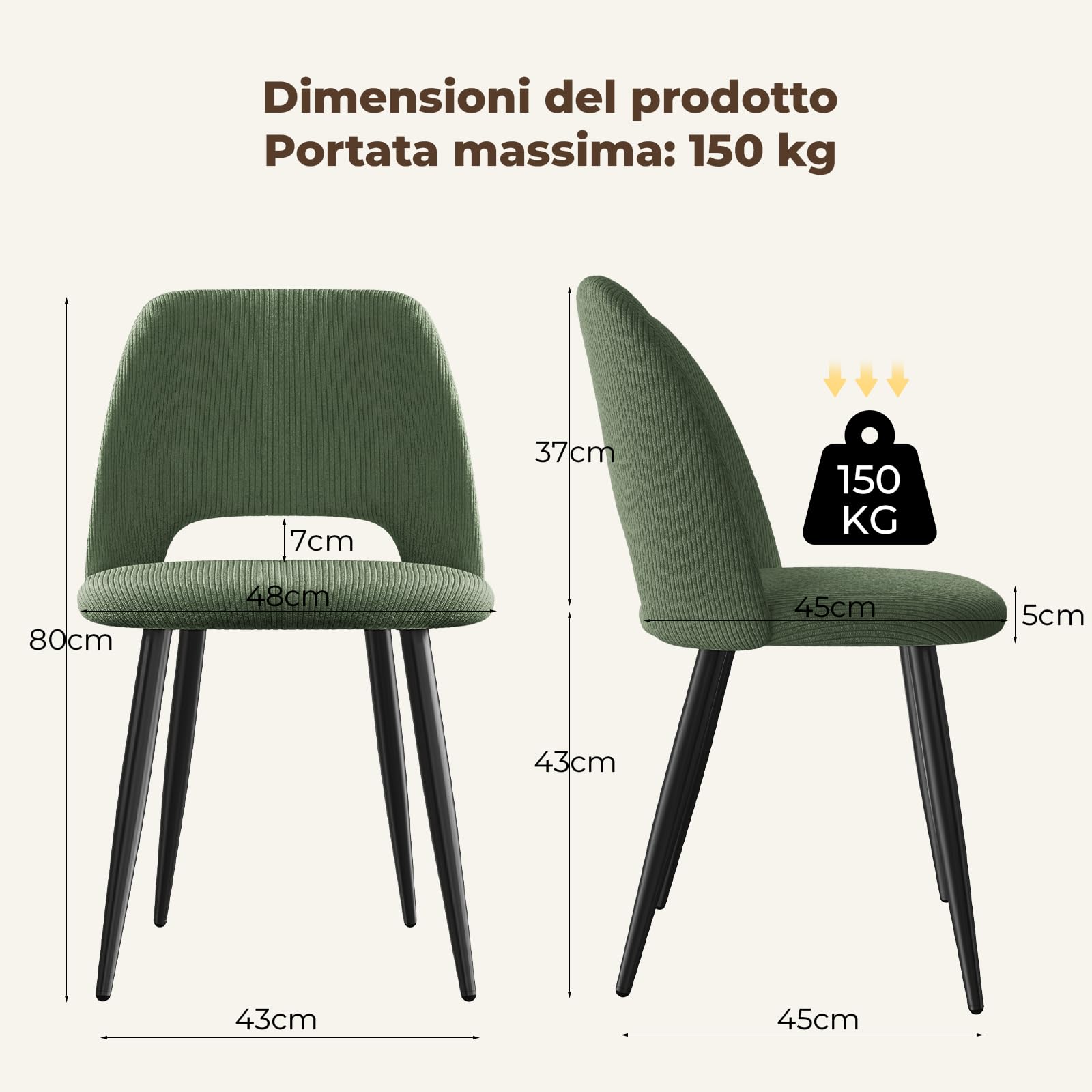 Set di 6 Sedie da Pranzo,Sedia da Cucina In Velluto a Righe, Sedia Imbottita Con Gambe Indipendenti,Sedia da Salotto Verde,Per Sala da Pranzo,Soggiorno,Cucina,Camera