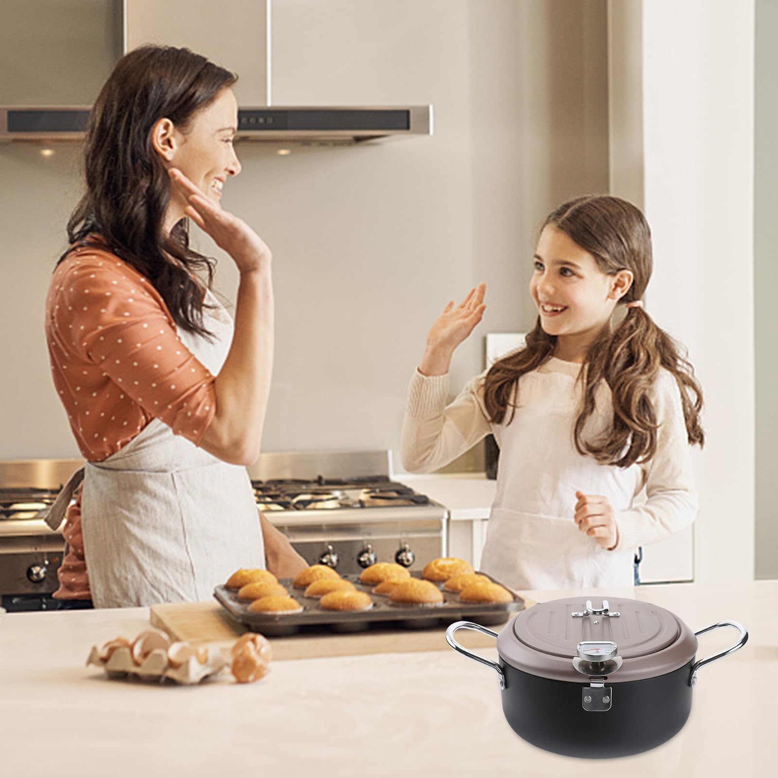 POPETPOP Freidora Japonesa Termómetro y Filtro de Aceite Sartén Profunda Anti-Salpicaduras con Tapa y Rejilla para Escurrir Utensilio para Freír Cocina de Gas y Eléctrica