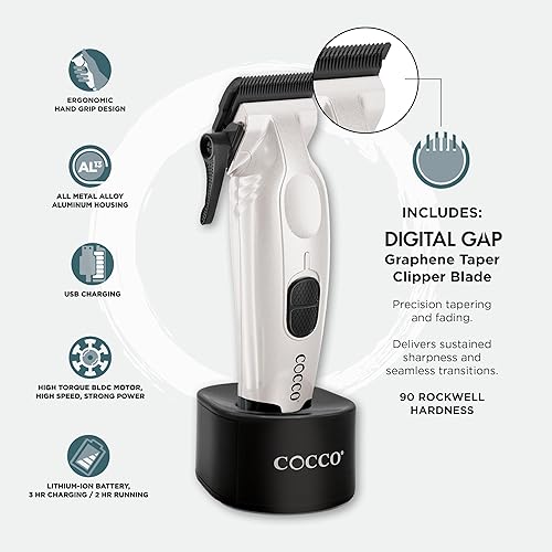 Miniatura 4 de Cocco Veloce Pro Clipper, Digital Gap Ambassador Graphene Taper Blade Profesional Clipper, Motor BLDC de alto par, totalmente metálico, inalámbrico,