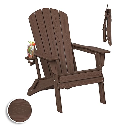 Plawdlik Folding Adirondack Chair, SGS Tested, Wooden Textured with Cup