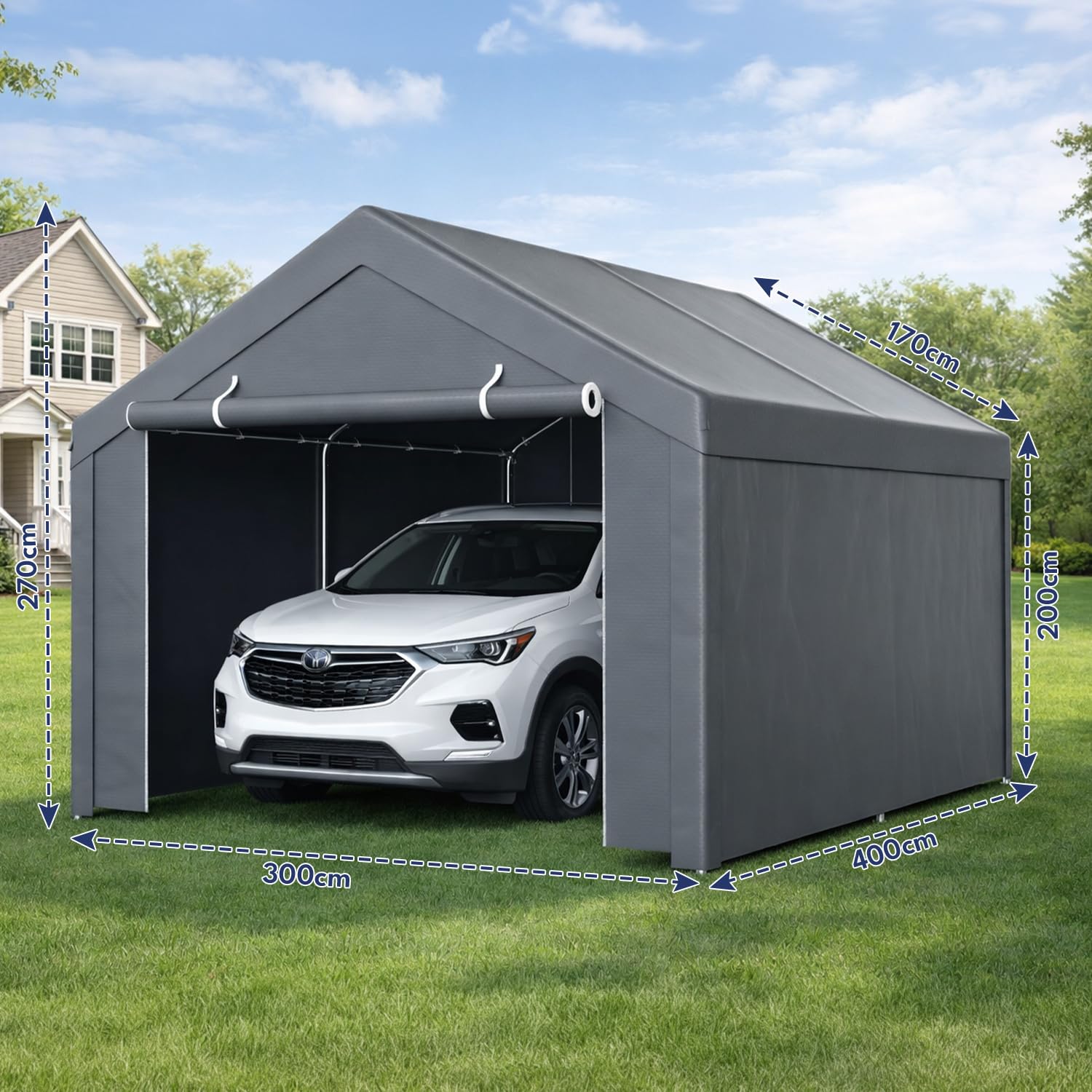 Tente de garage, 3 x 4 m, avec bâche en polyéthylène résistante aux intempéries, résistante à l'hiver, aux UV, pour voiture, SUV