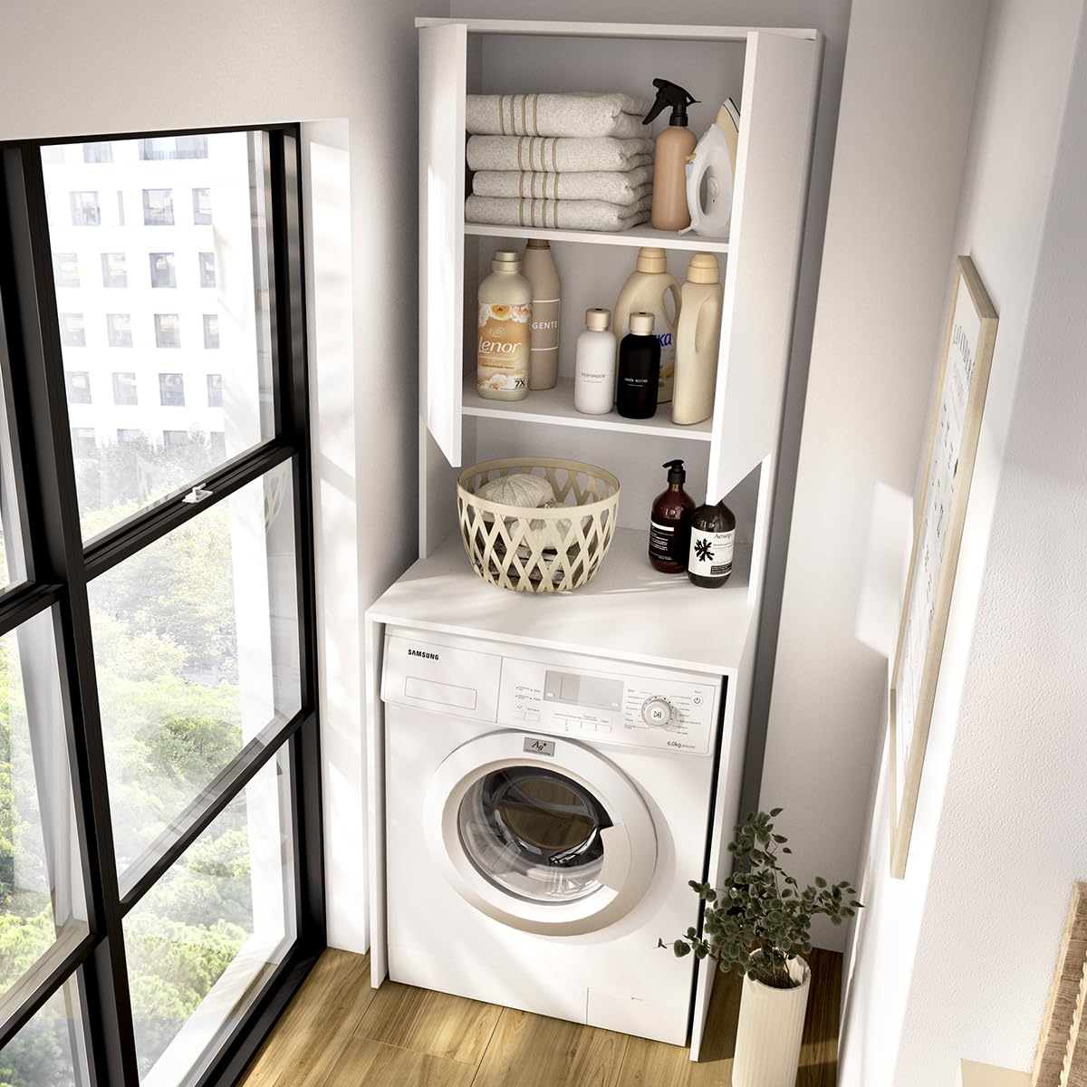 DEKIT - Mueble para Lavadora con ALTILLO 190x63,3x62cm - Blanco