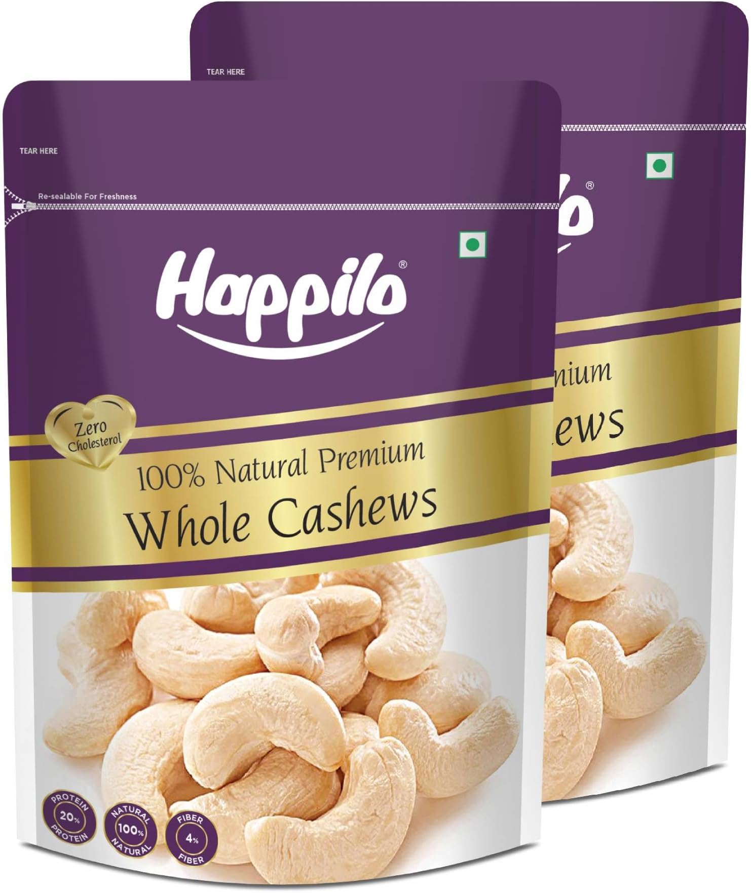 Happilo Premium Natural Whole Cashews 1 Kg (Pack of 2) | Dry Fruits, Kaju, Healthy Snacks | Unsalted Cashew Nuts | Crunchy, Nutritious & Delicious Nuts | Rich in Protein, Magnesium & Phosphorus