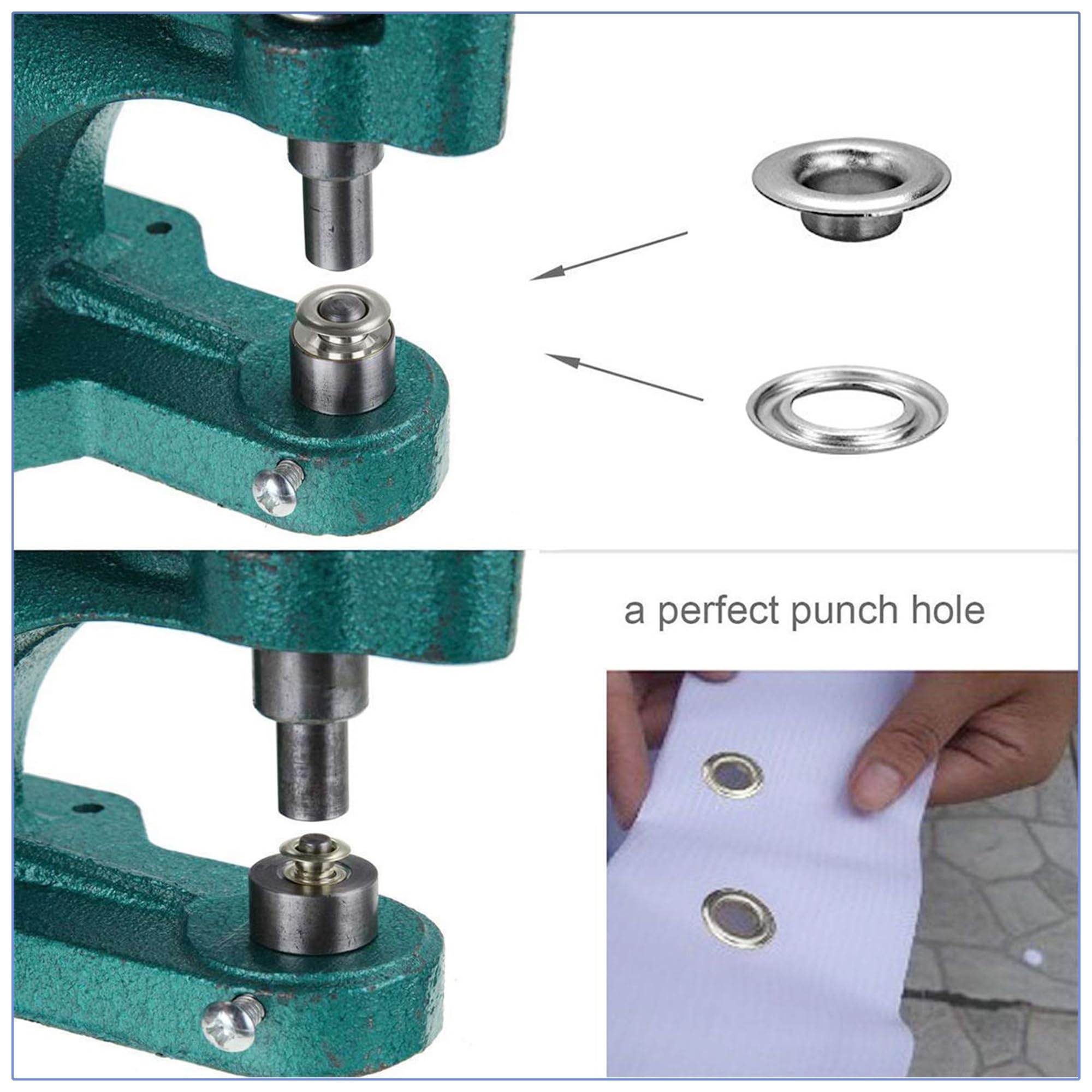 Trimming Shop Kit di occhielli da 6 mm, 200 occhielli in 4 colori con fustelle di fissaggio, set per progetti fai da te, artigianato della pelle, riparazione abbigliamento, scarpe, borse