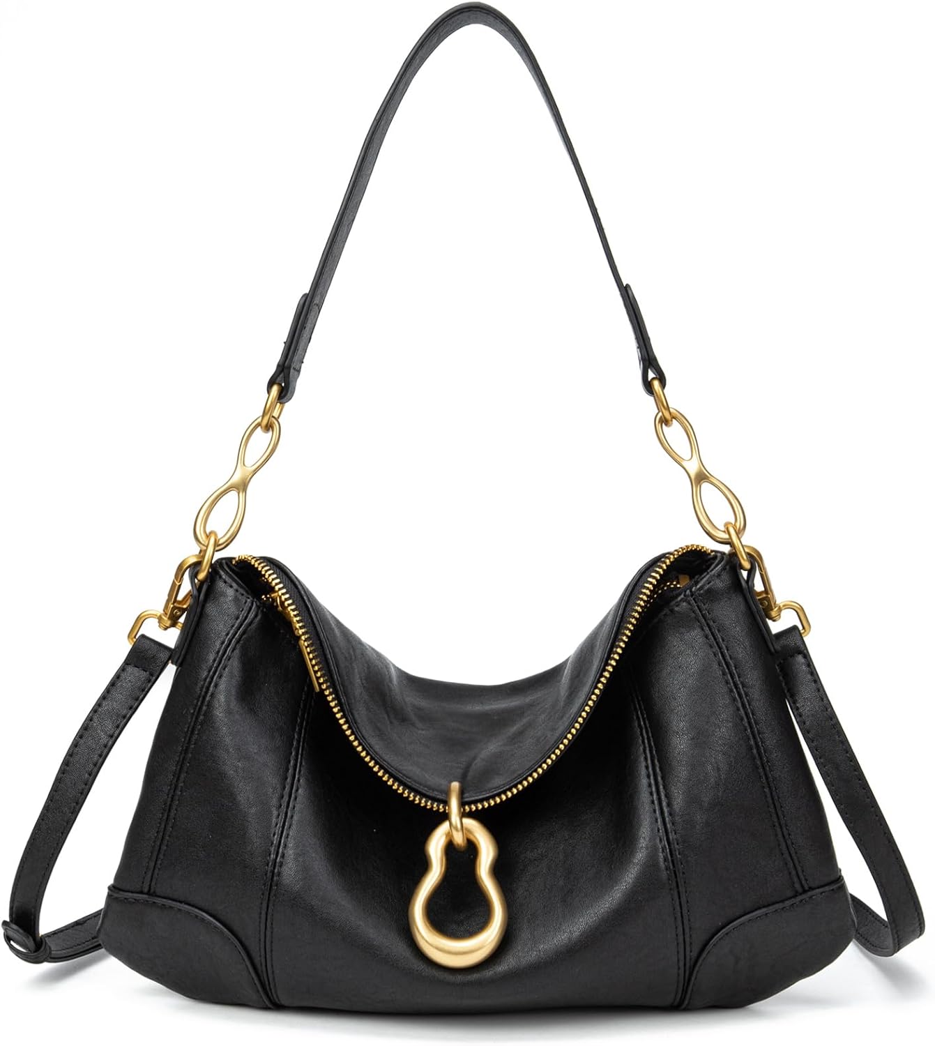 KingTo Shoulder Bag for Women Small Hobo Purse with Metal Pendant Embellished Retro Handbag Satchel