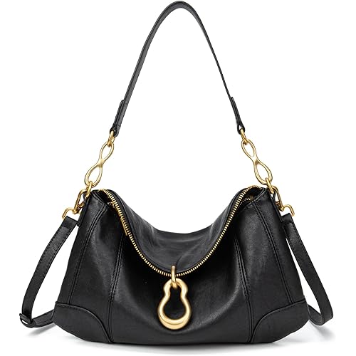 KingTo Shoulder Bag for Women Small Hobo Purse with Metal Pendant Embellished Retro Handbag Satchel