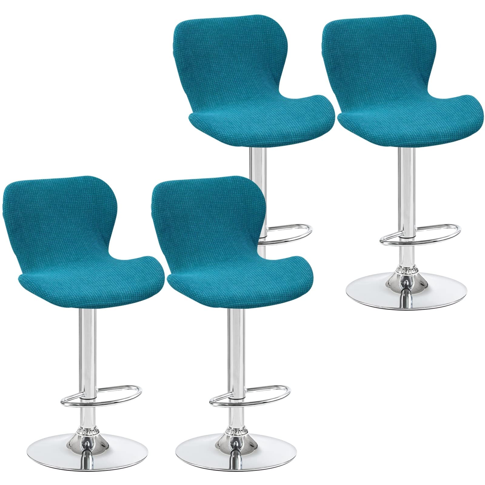 LIULIWEIFA Peacock blue,4 pcs,Stretch Bar Stool Chair Covers Kitchen Swivel Stools Slipcovers Curved Short Back Chair Covers Chair Protector Covers for Counter Bar Office Pub Kitchen Hotel