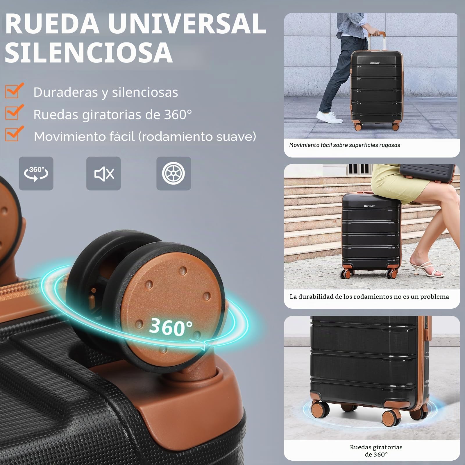 Joyway Juego de Maletas 3 Piezas, Maleta de Cabina 20'' Rígida ABS+PP, Ultraligera con Ruedas Multiángulo Spinner, Cerradura TSA, Incluye Neceser y Bandolera