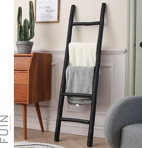 Miniatura 2 de FUIN Escalera de madera de 57 pulgadas, totalmente montada, para sala de estar, soporte decorativo de pared inclinado de granja, soporte de