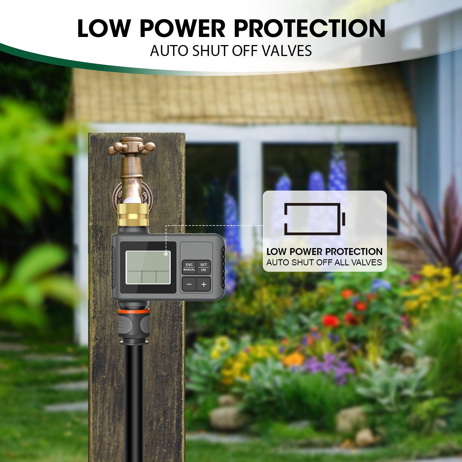 RIOGOO Gartenschlauch-Wasserhahn-Timer, programmierbarer Sprinkler-Timer mit Regenverzögerung (1 Outlet Water Timer)