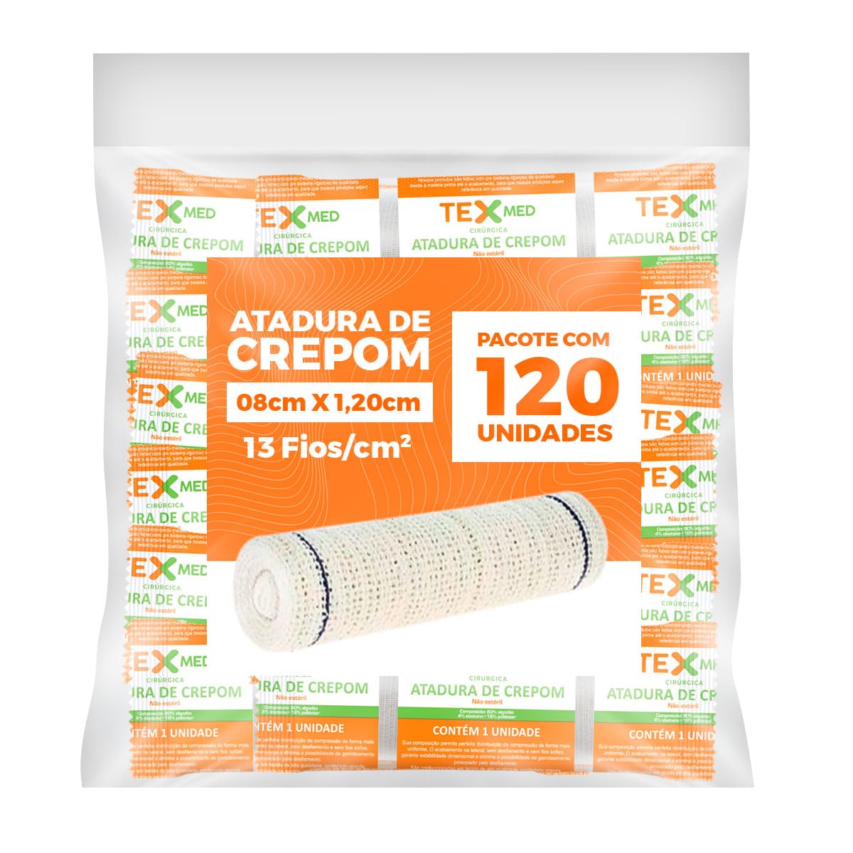 Atadura Crepom Faixa Bandagem Elástica 08cm Kit 120 Unidades