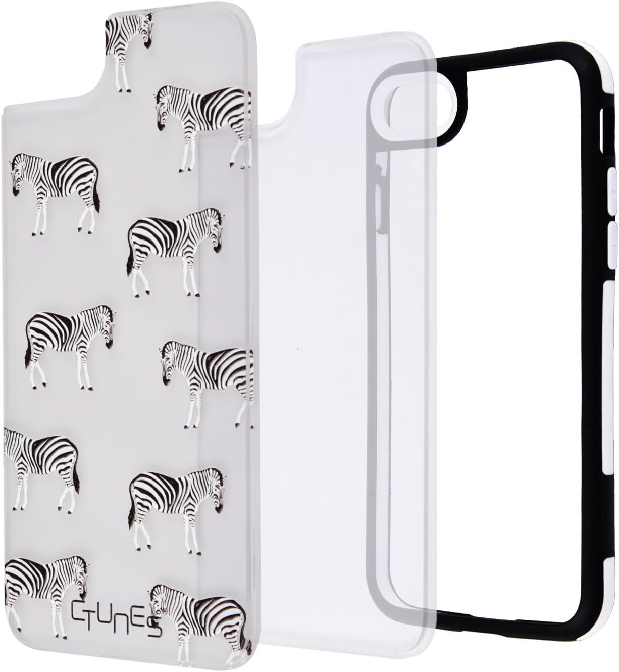 CTUNES iPhone 7 / 8 Case Ultra Thin 2 in 1 Cover Case with Soft TPU Frame Hard PC Interchangeable Back Plate Shockproof Protective Bumper Case for Apple iPhone 7/ 8 - Black Frame09 Zebra
