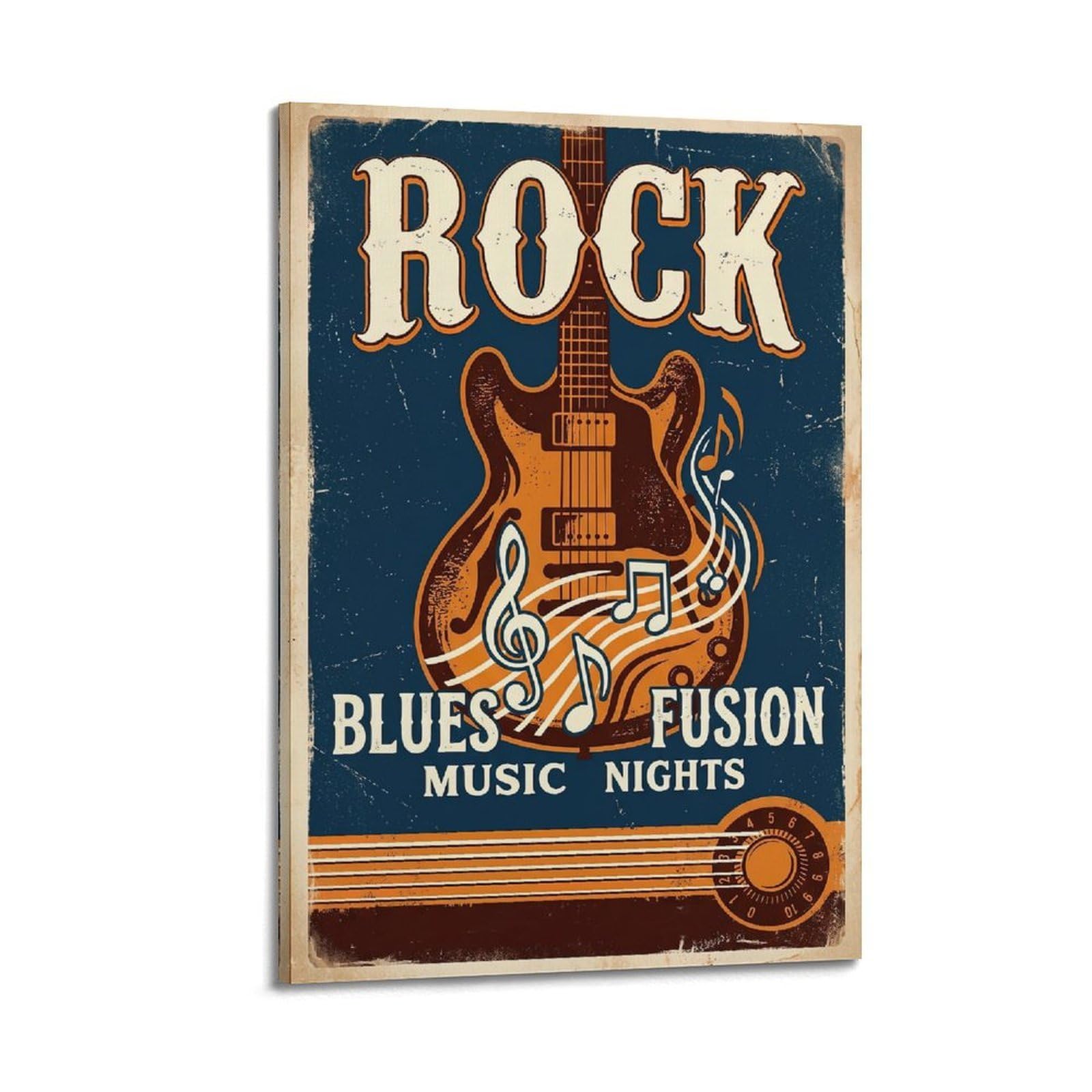 Okngb Frame-Style Vintage Retro Jazz Guitar Blues Fusion Rock Poster Decorative Painting Canvas Art Picture 20X30inch(50X75cm)