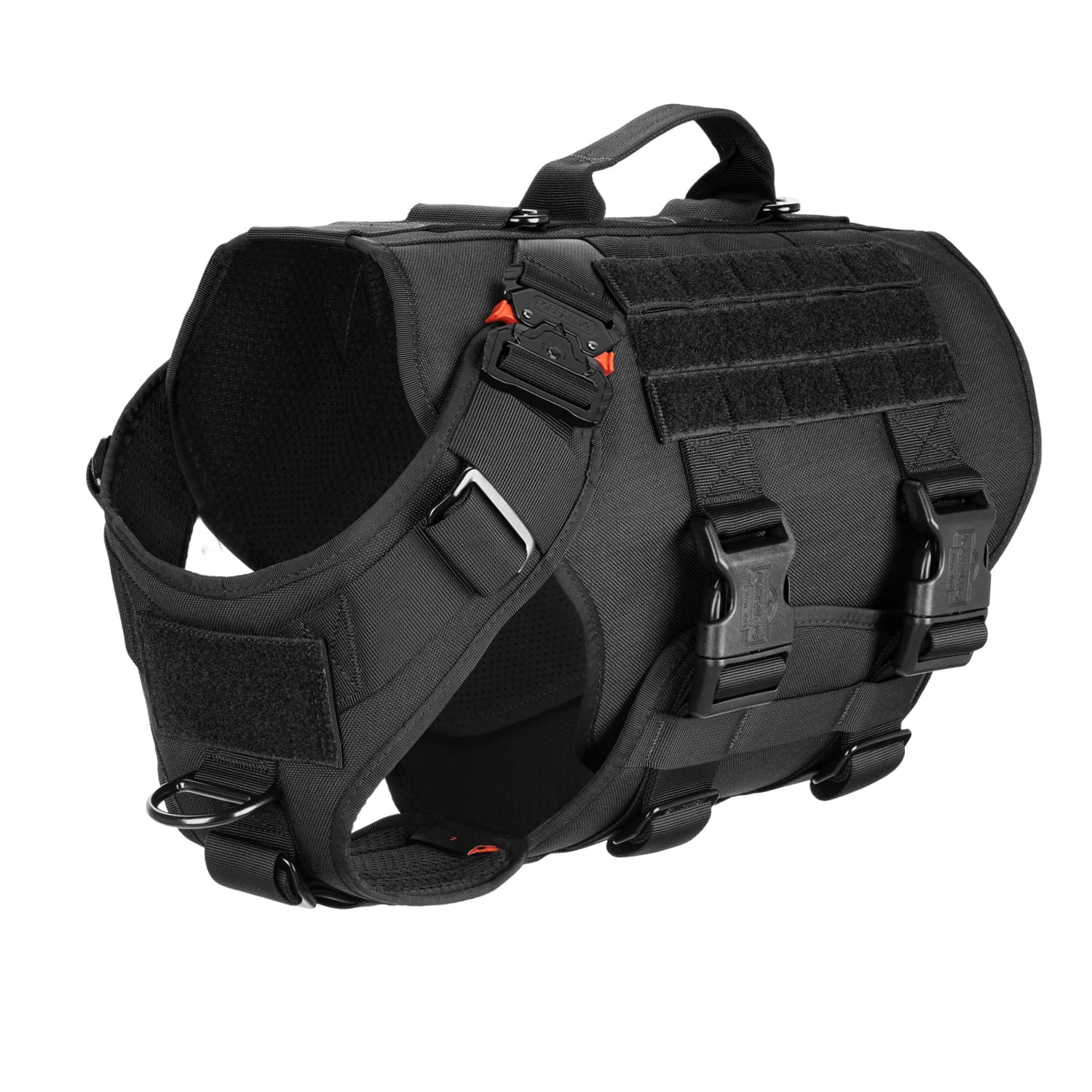 ICEFANG GN3 Tactical Dog Harness with 6X Buckle,Dog Molle Vest with Handle,3/4 Body Coverage,Hook and Loop Panel for ID Patch,No Pulling Front Clip (XL (32"-39" Girth), Black)