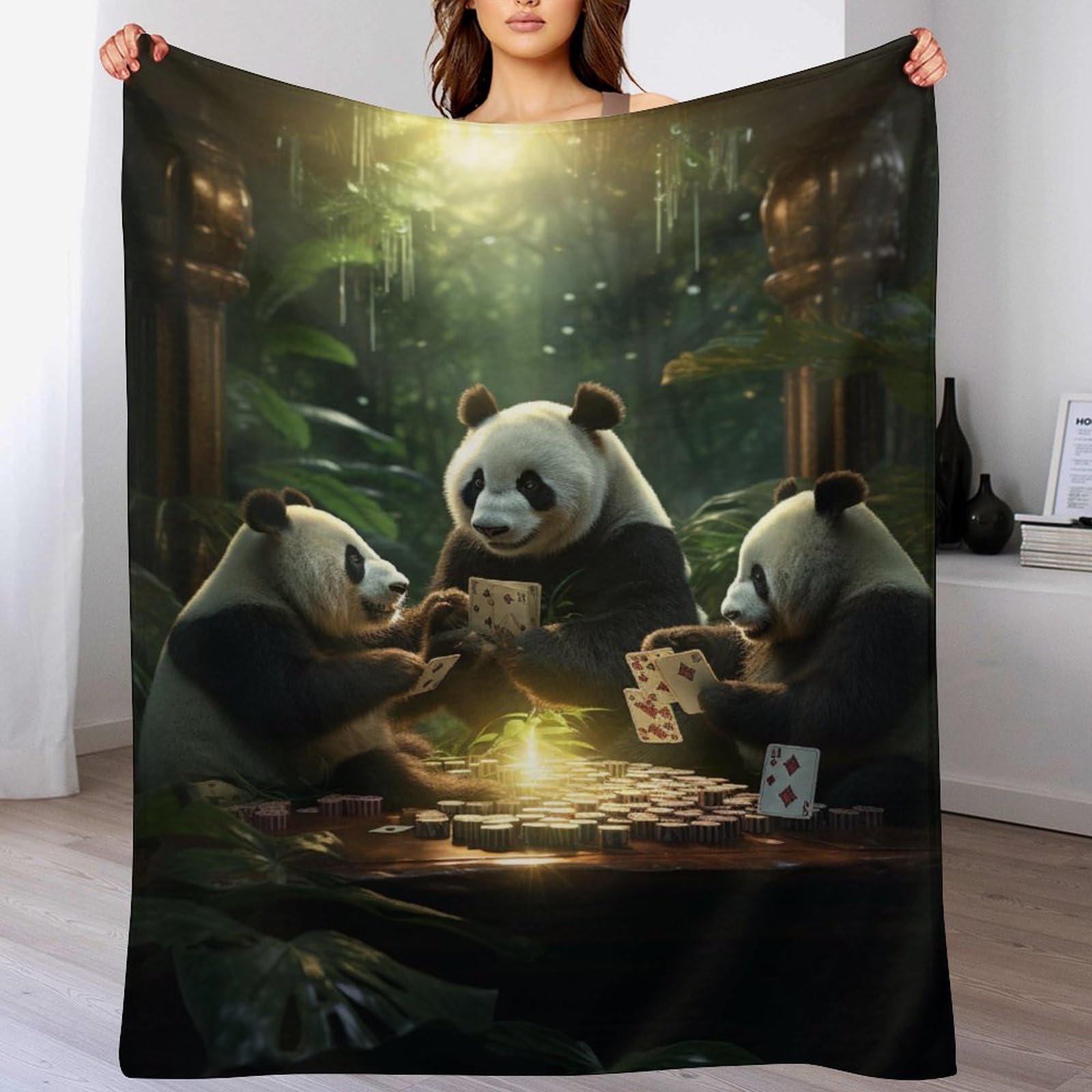 Couverture polaire flannel panda lit plaid thermique doux sommeil 130x180cm