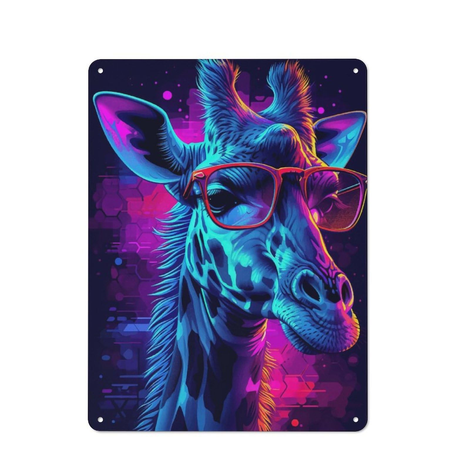 Junmoney Giraffe Neon Cottage Style Metal Wall Decor 40X30cm, Farmhouse Metal Sign For Dining Room, Cafe, Entryway Or Family Room