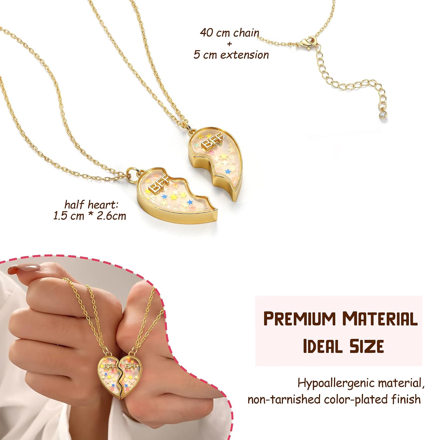 Krfy Friendship Necklace for 2, Best Friend Necklaces for Girls, Matching Pendant BFF Necklace for 2 Sister, Magnetic Split Heart Necklaces for Women Set