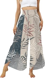 Wide Leg Pants for Women Trendy Elasticity High Waisted Slack Pants Elegant Solid/Print Casual Loose Split Leg Pants Palazzo Pants for Women UK