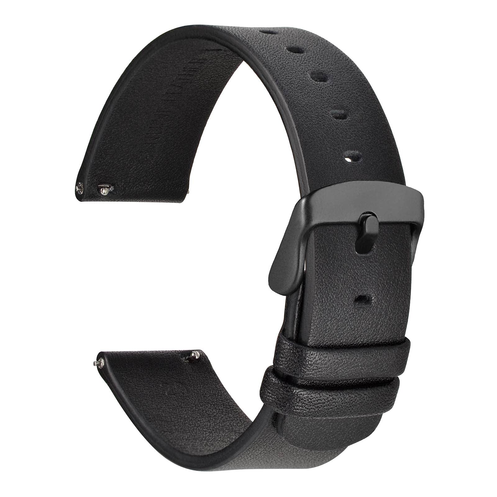 WOCCI 22mm Flexible Leather Watch Band for Smart Watch with Black Buckle (Obsidian Black)
