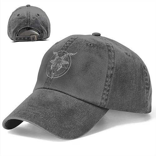 Miniatura 5 de Gorra de béisbol de algodón Baphomet-Satanic-Cabeza de Cabra Sombrero de Papá Ajustable Polo Trucker Unisex Estilo Headwear Negro, Negro