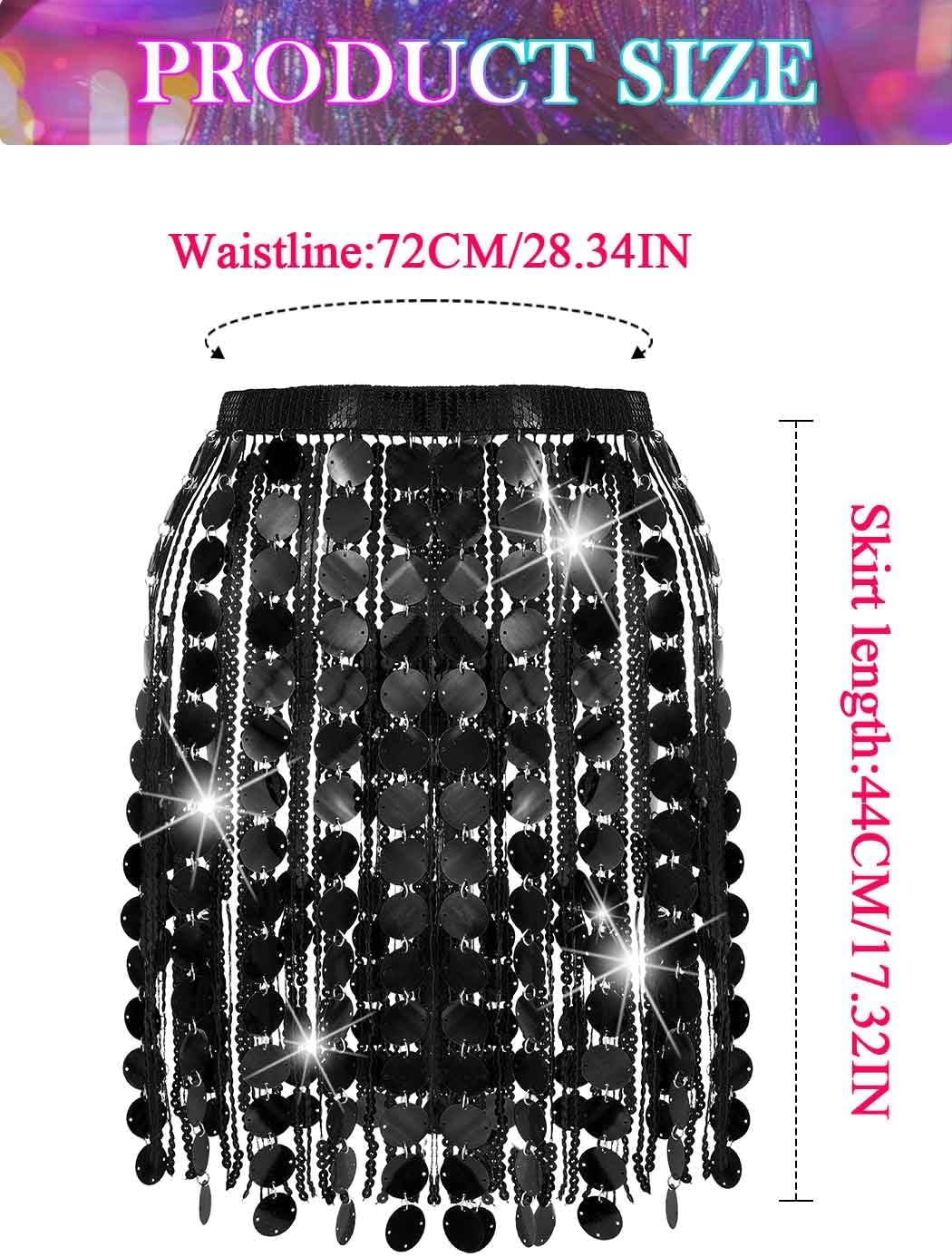 Nicute Women Sequin Skirt Sparkly Fringe Belly Dance Festival Hip Scarf Tassel Skirts